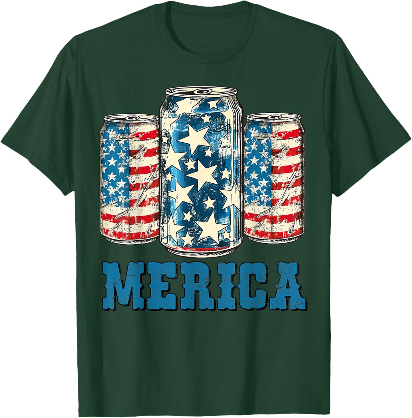 Beer American Flag Funny 4th Of July Merica USA Drinking Men T-Shirt - T-Shirt | Forest