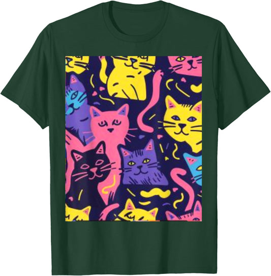 80's Neon Cat Pattern Women T-Shirt - T-Shirt | Forest