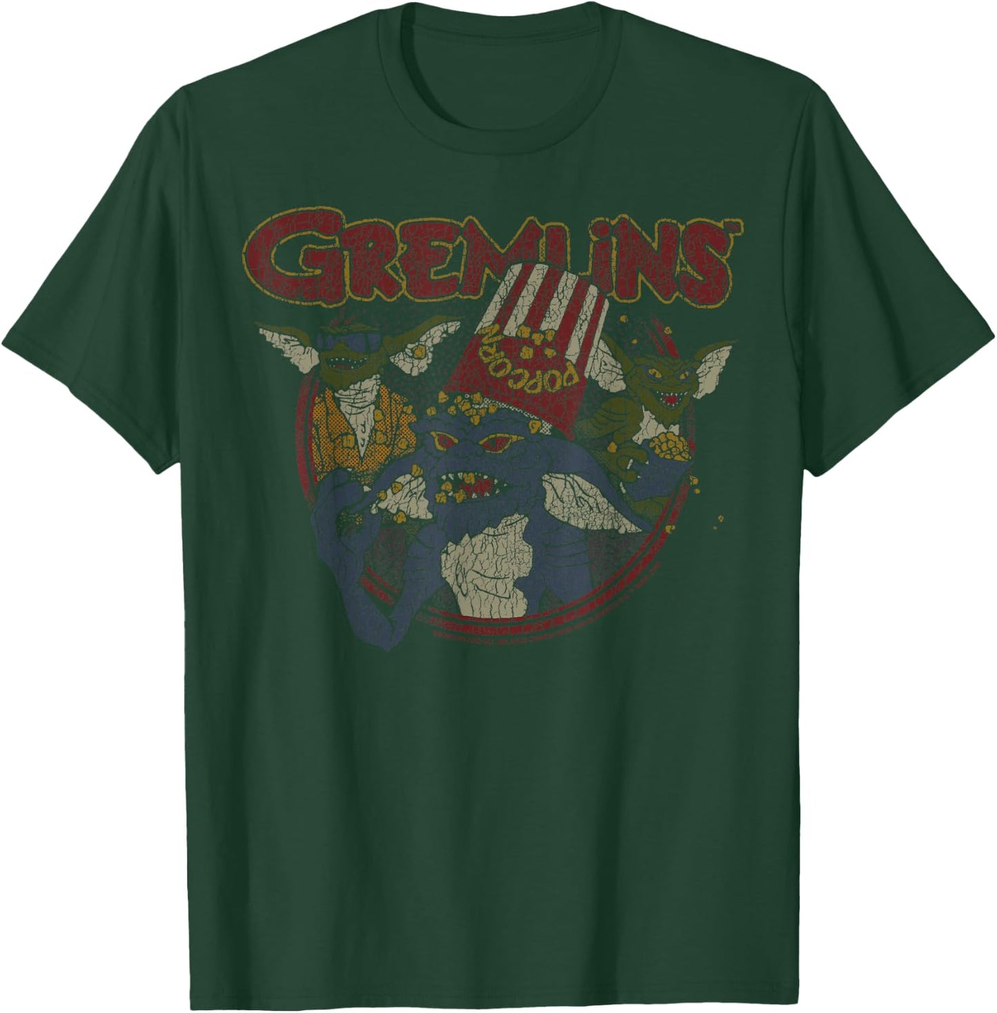 Gremlins Popcorn Bucket Distressed Group Shot T-Shirt - T-Shirt | Forest
