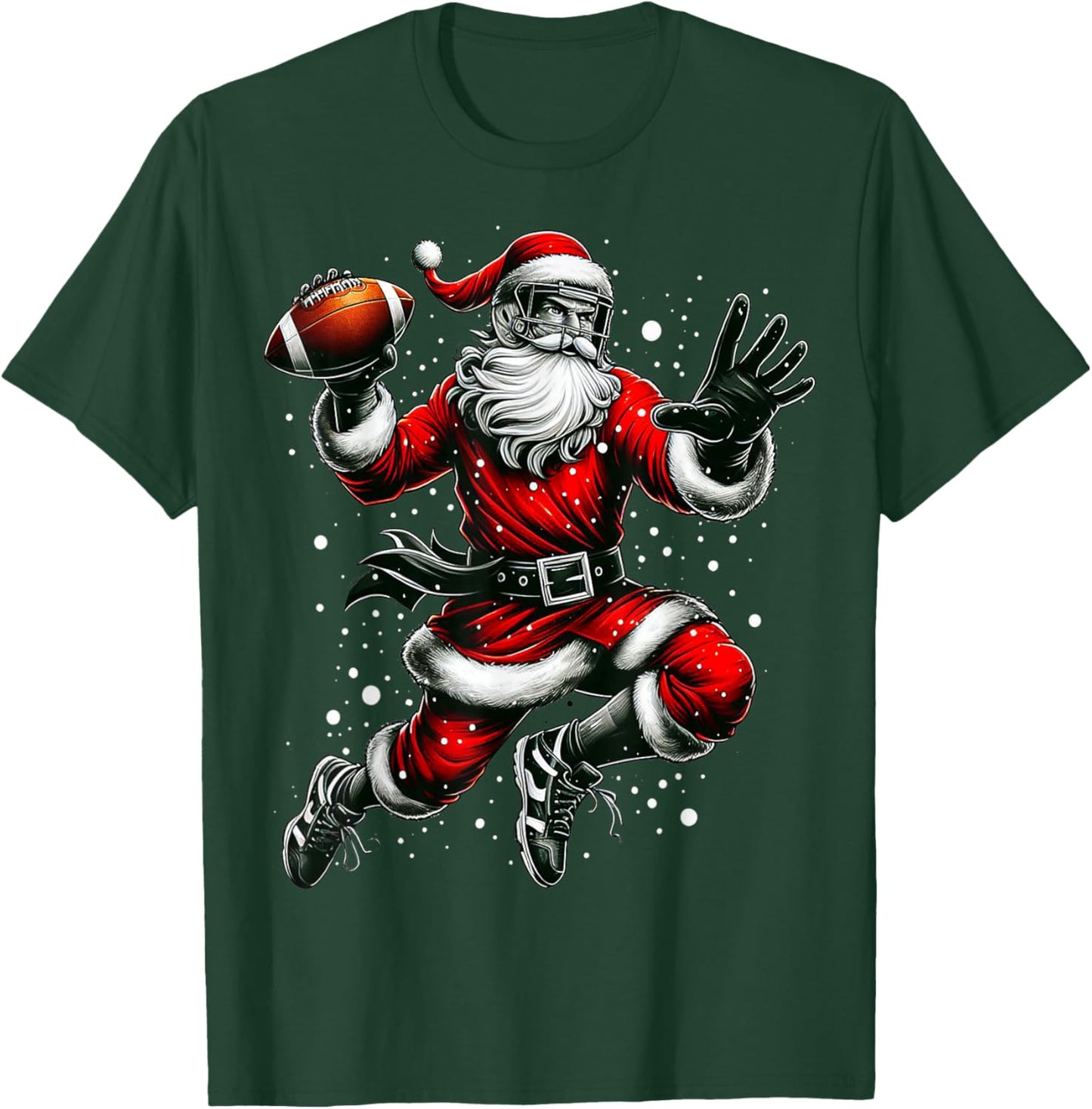 Santa Claus Playing American Football Christmas Football Fan T-Shirt - T-Shirt | Forest