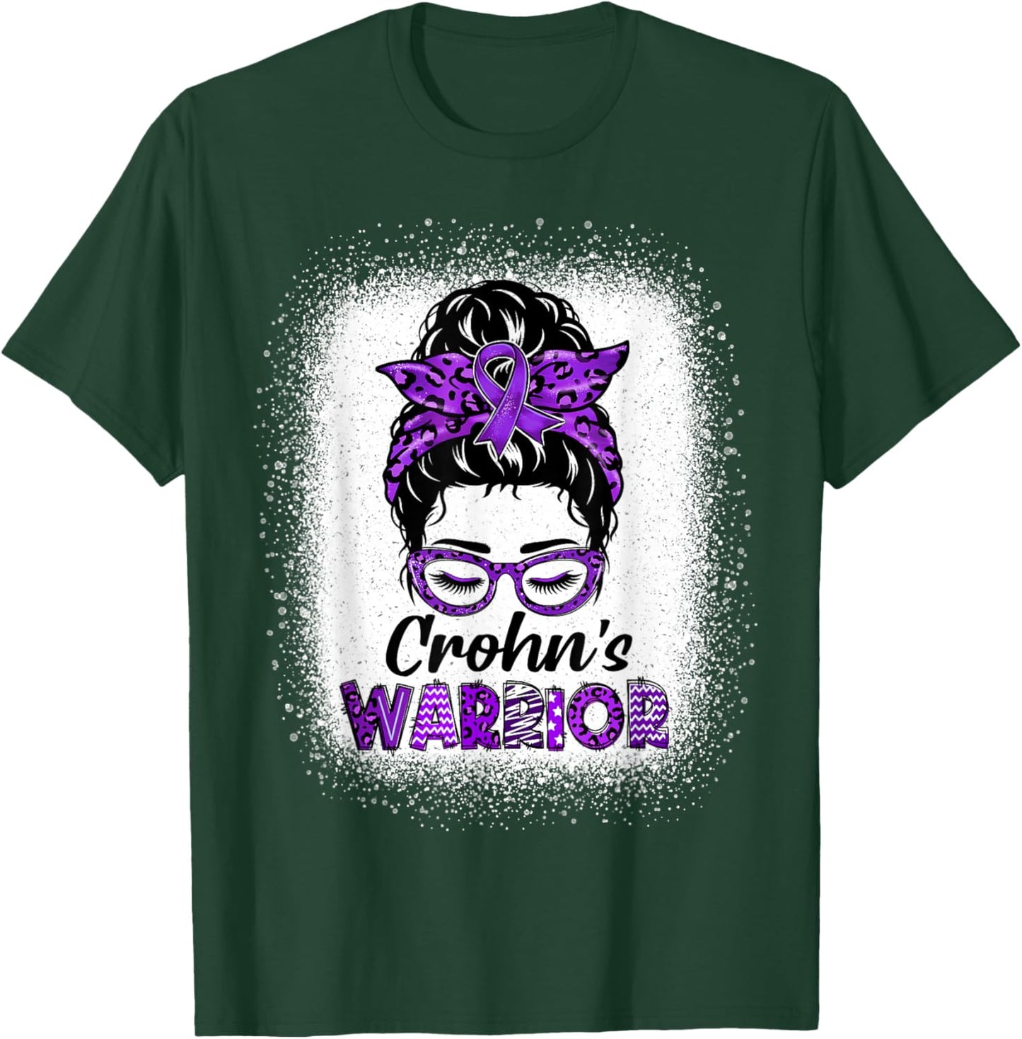 Crohns Disease Warrior Women Messy Bun Crohn's Awareness T-Shirt - T-Shirt | Forest