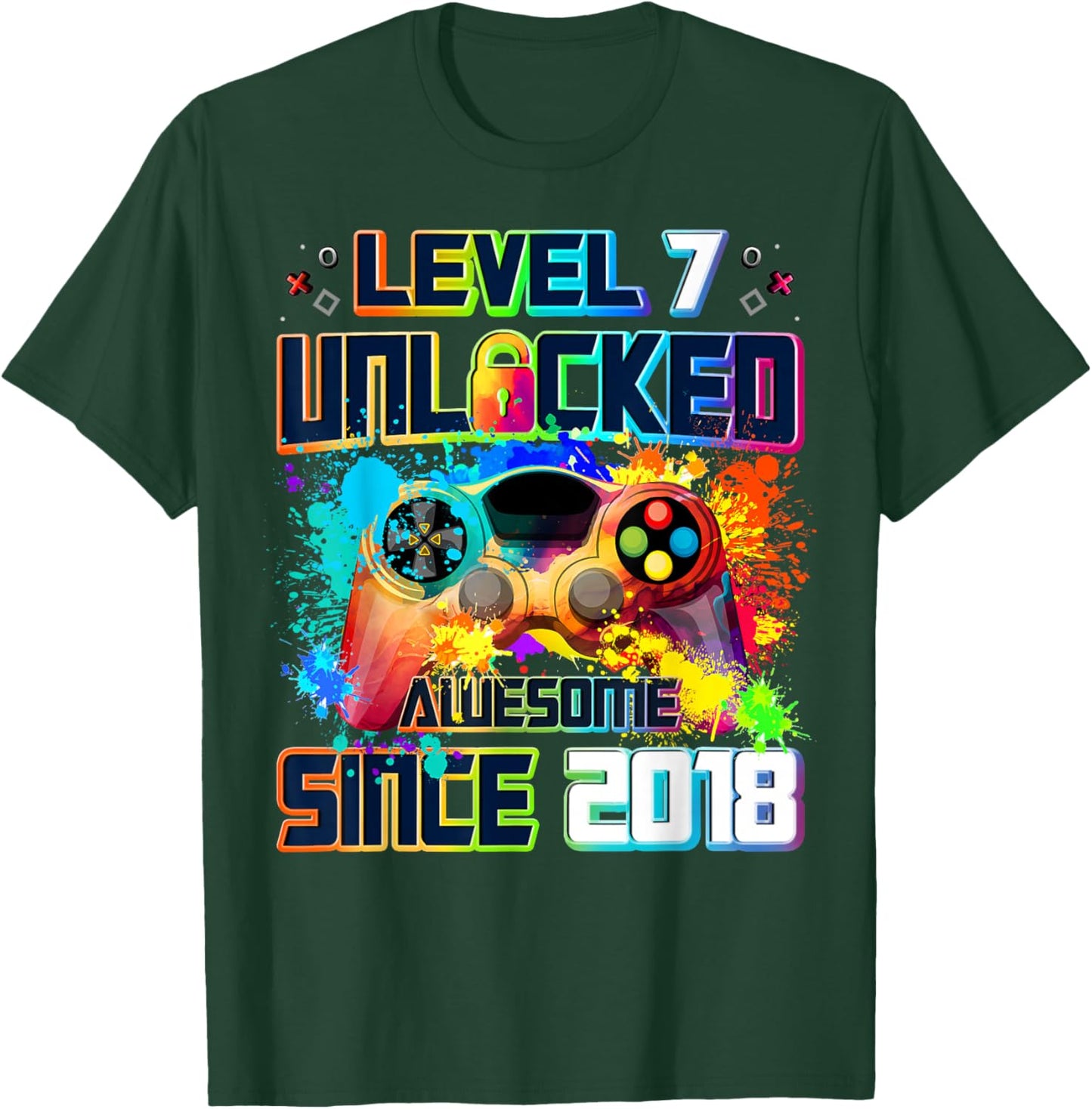 Level 7 Unlocked 7 Year Old Video Gamer 7th Birthday Gift T-Shirt - T-Shirt | Forest