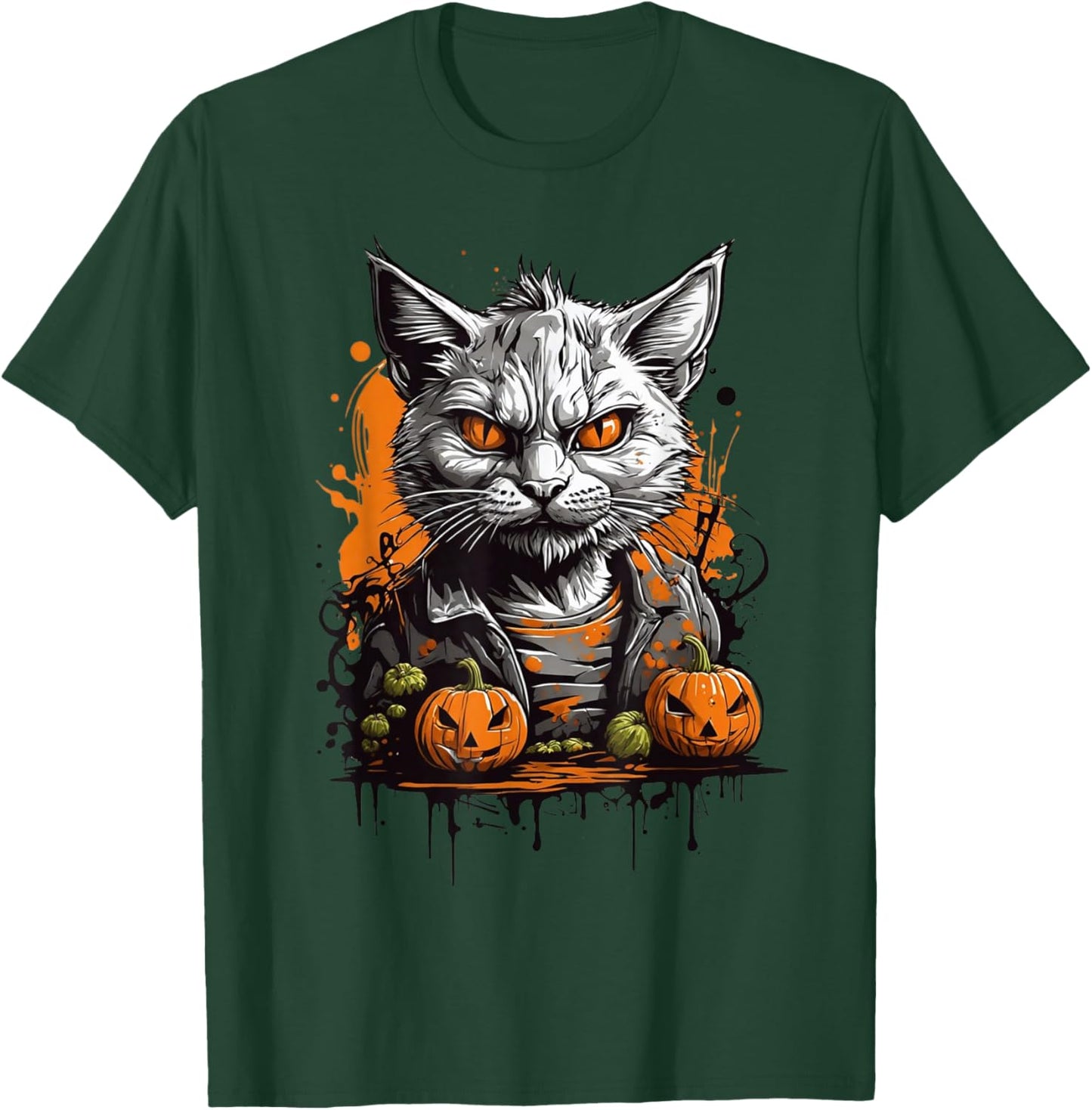 Zombie Cat And Pumpkin T-Shirt - T-Shirt | Forest