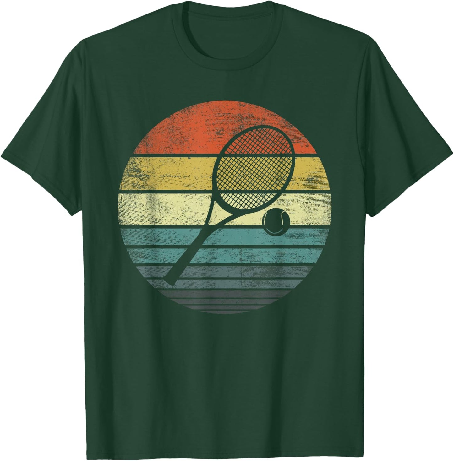 Tennis Player Gifts Retro Sunset Tennis Racquet & Ball Coach T-Shirt - T-Shirt | Forest