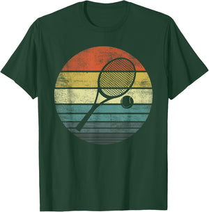 Tennis Player Gifts Retro Sunset Tennis Racquet & Ball Coach T-Shirt - T-Shirt | Forest