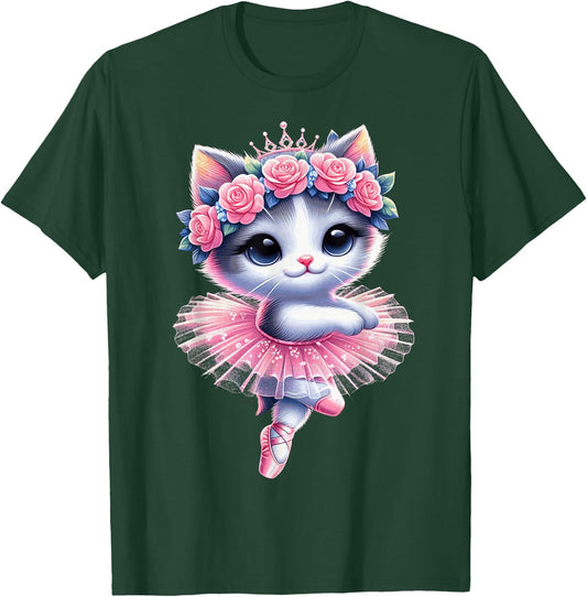 Cute Ballet Kitten Ballerina Cat Dancing Gracefully Tutu Art T-Shirt - T-Shirt | Forest