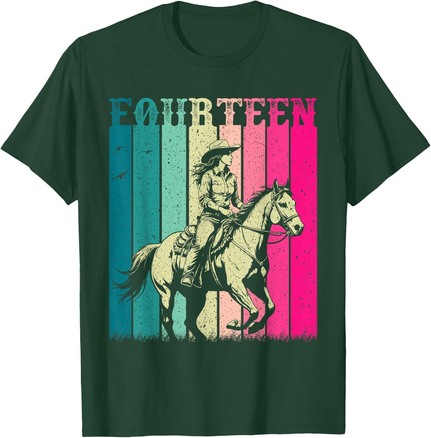 Cowgirl 14th Birthday Girls 14 Year Old Western Rodeo Party T-Shirt - T-Shirt | Forest