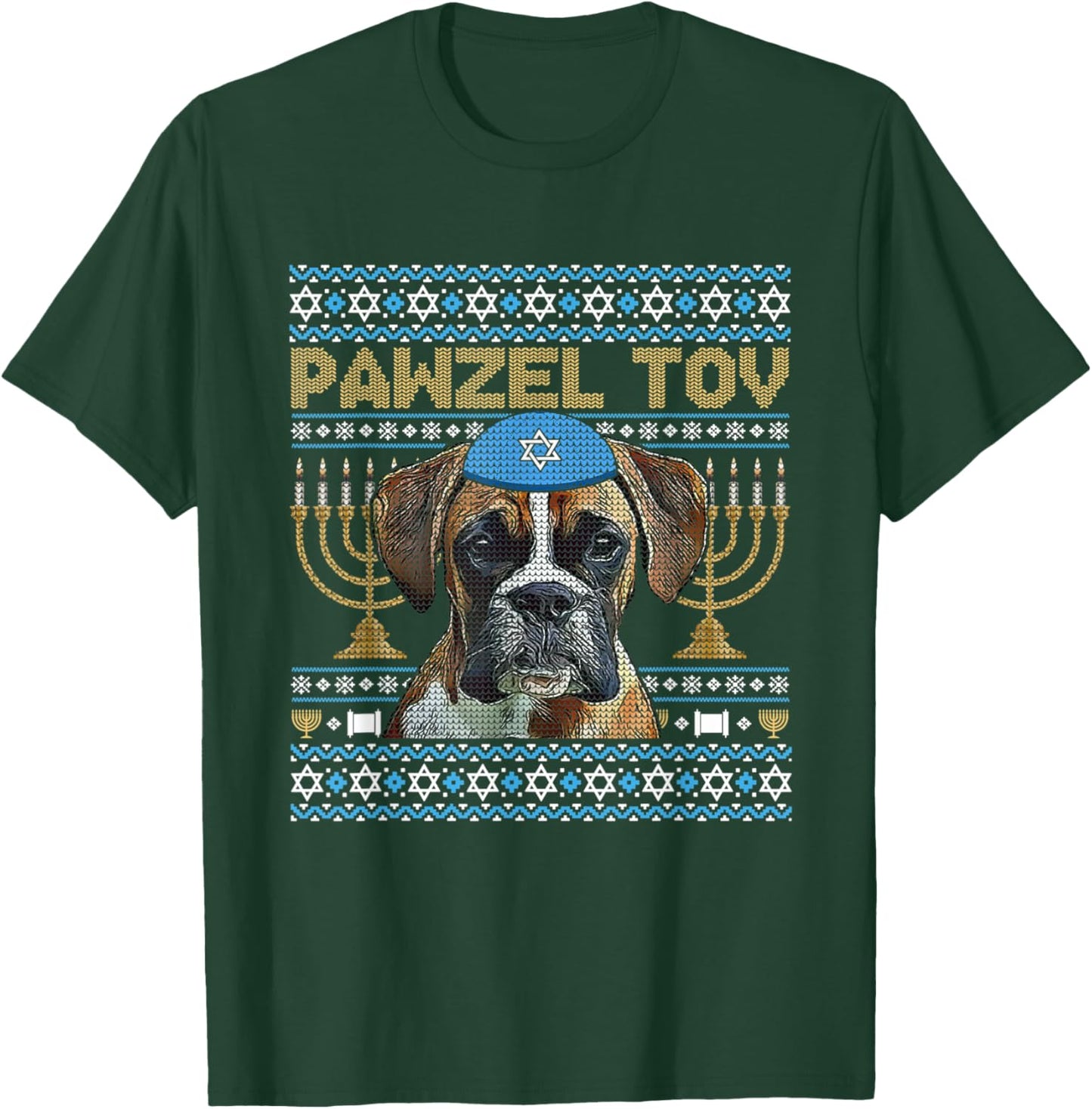 Pawzel Tov Jewish Boxer Dog Funny Hanukkah T-Shirt - T-Shirt | Forest