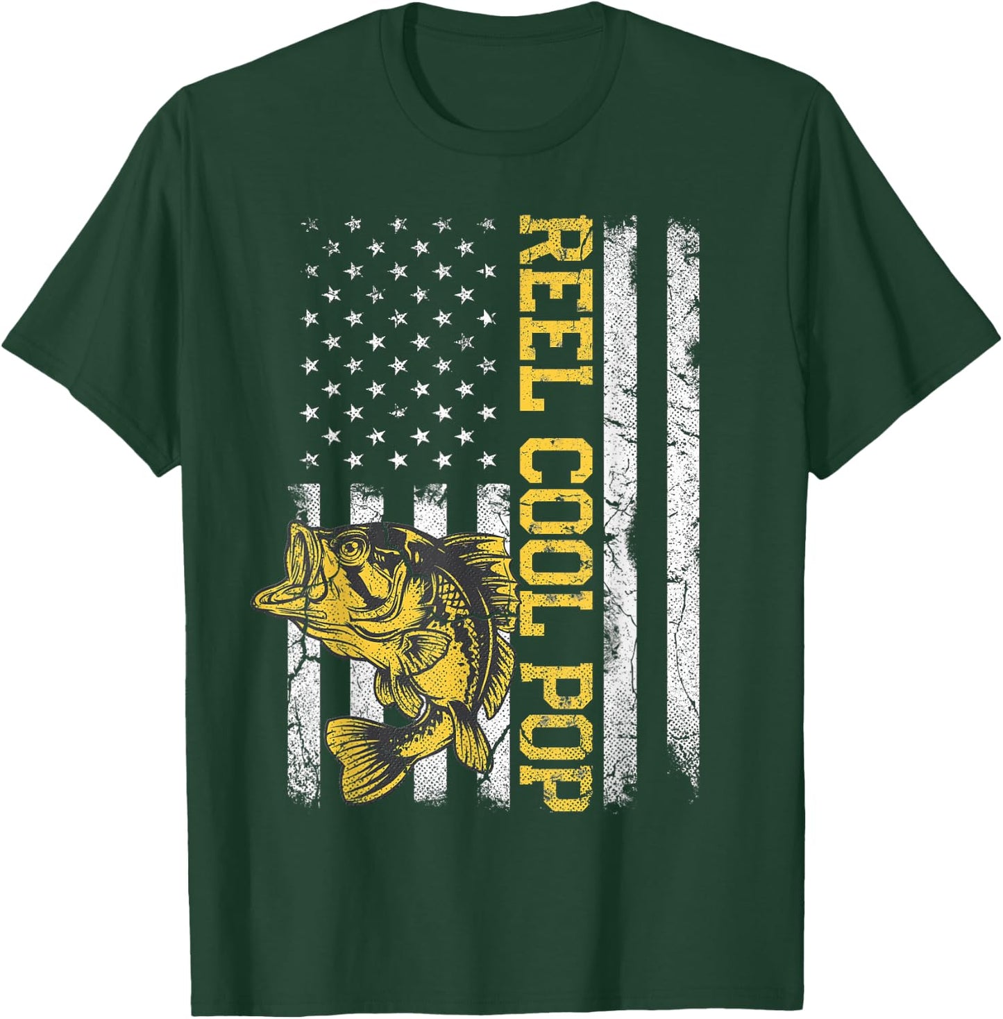 Father's Day Gift Fishing Reel Cool Pop American Flag Dad T-Shirt - T-Shirt | Forest