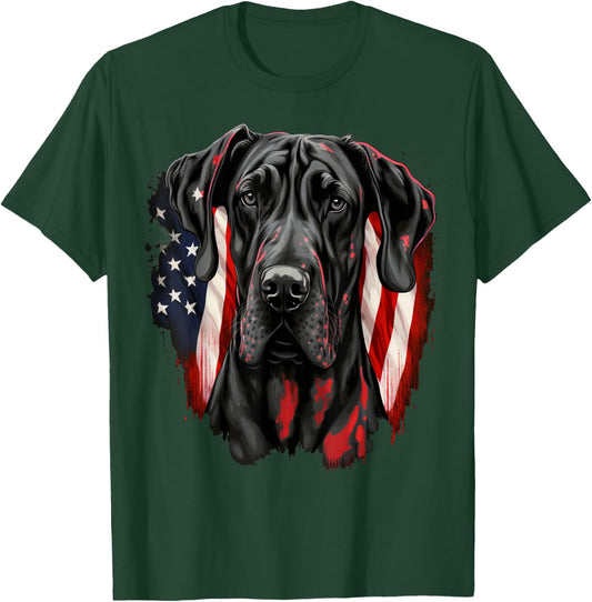 USA 4th of July Great Dane on Patriotic American Great Dane T-Shirt - T-Shirt | Forest