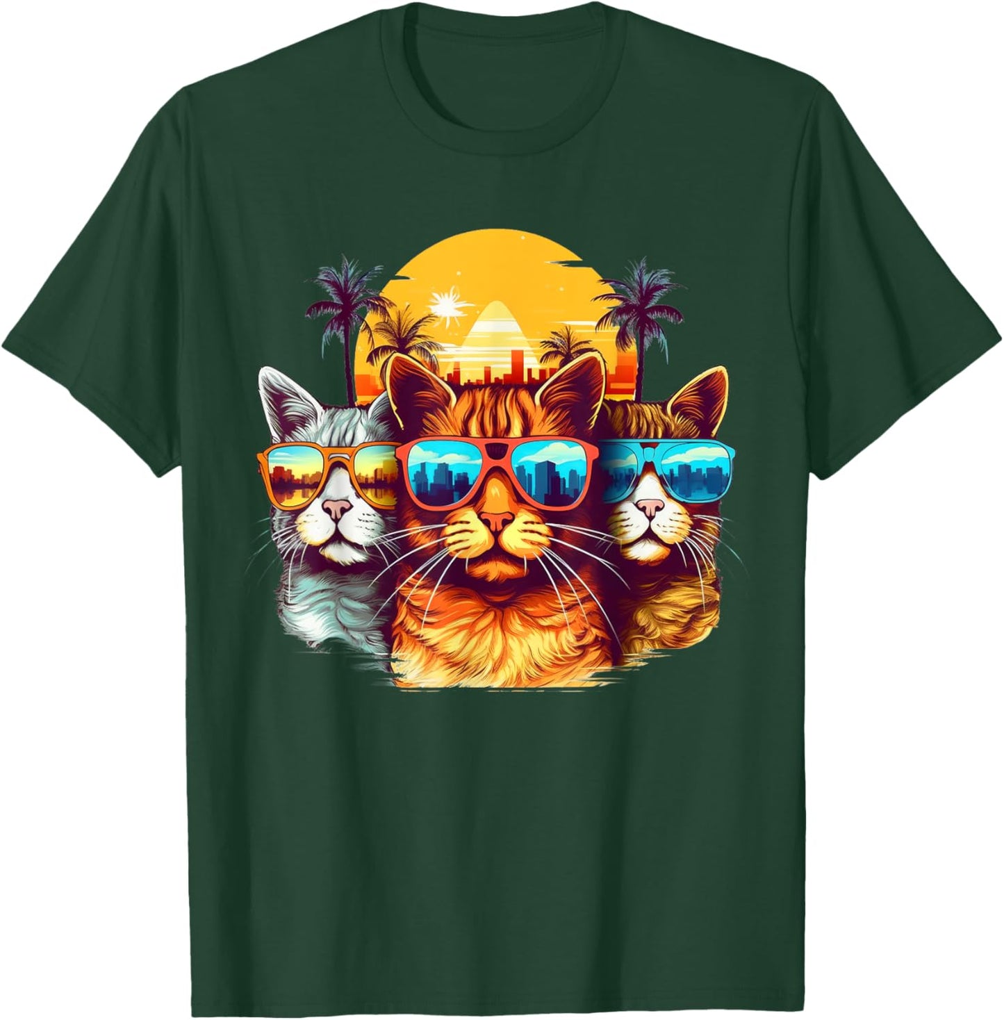 Retro Eighties Style Cat With Sunglasses T-Shirt - T-Shirt | Forest