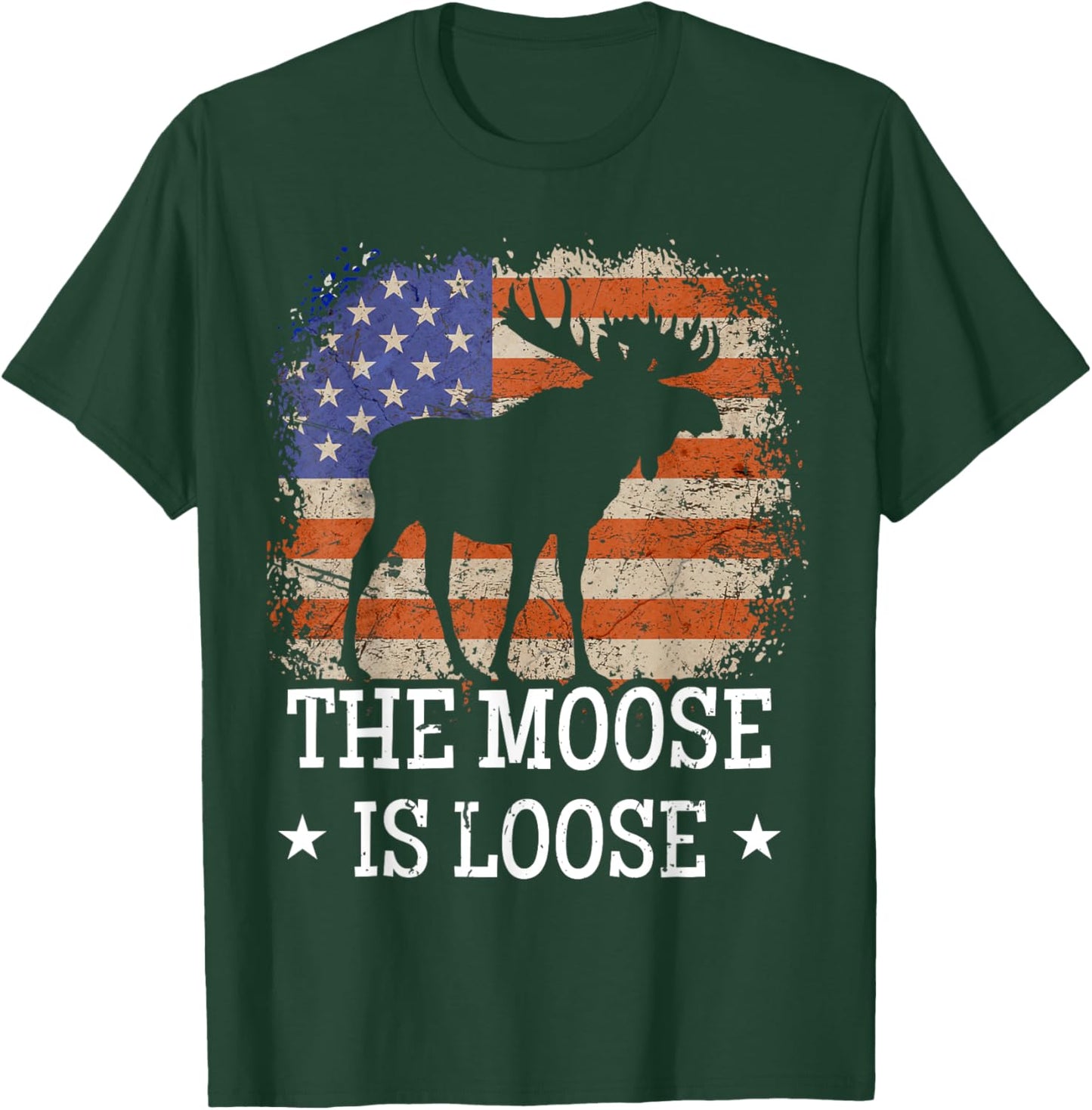 Funny The Moose is Loose Vintage American Flag Moose Lover Women Men T-Shirt - T-Shirt | Forest