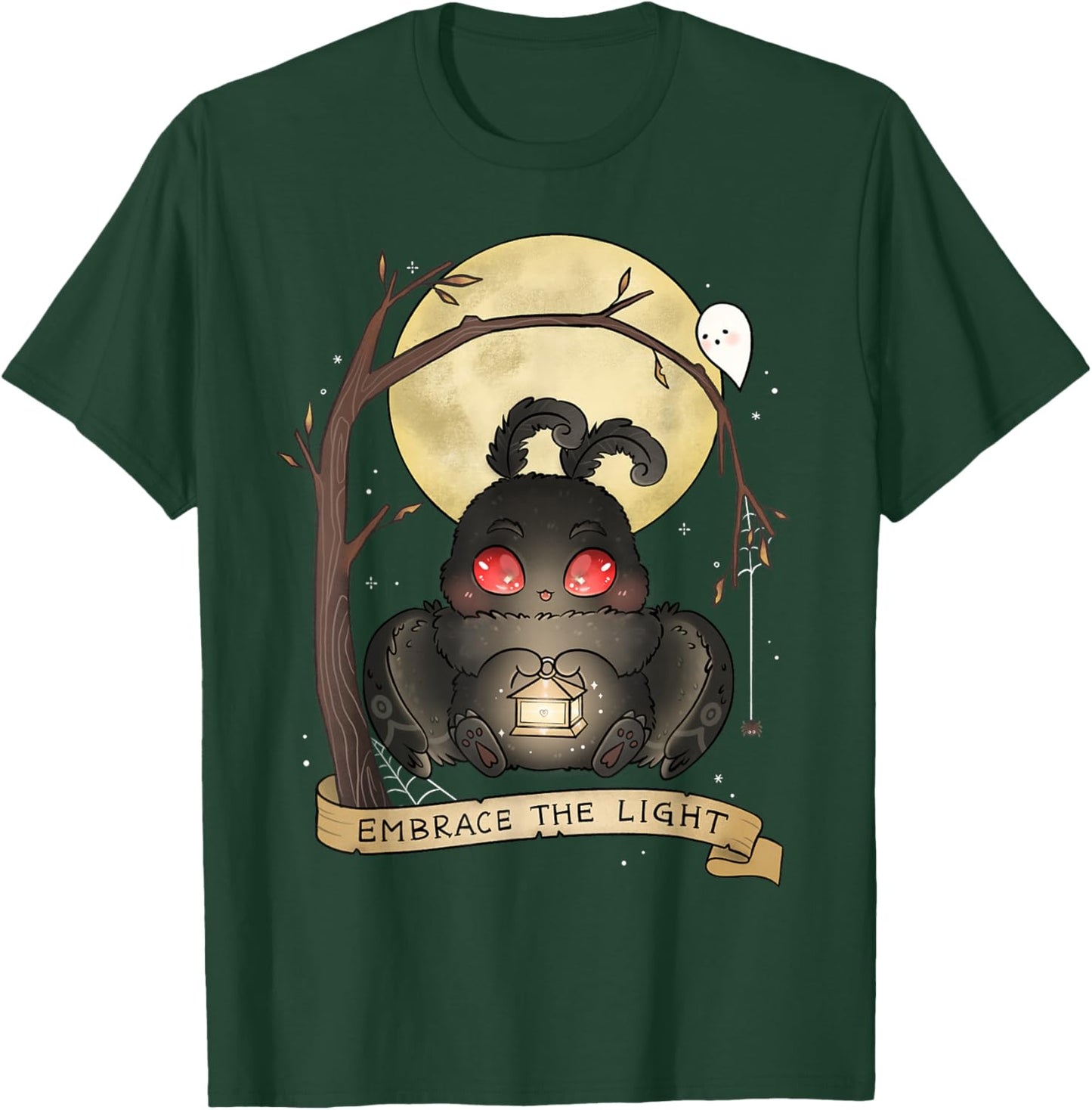 Embrace The Light Mothman Spooky Cute Cryptid Goth Halloween T-Shirt - T-Shirt | Forest