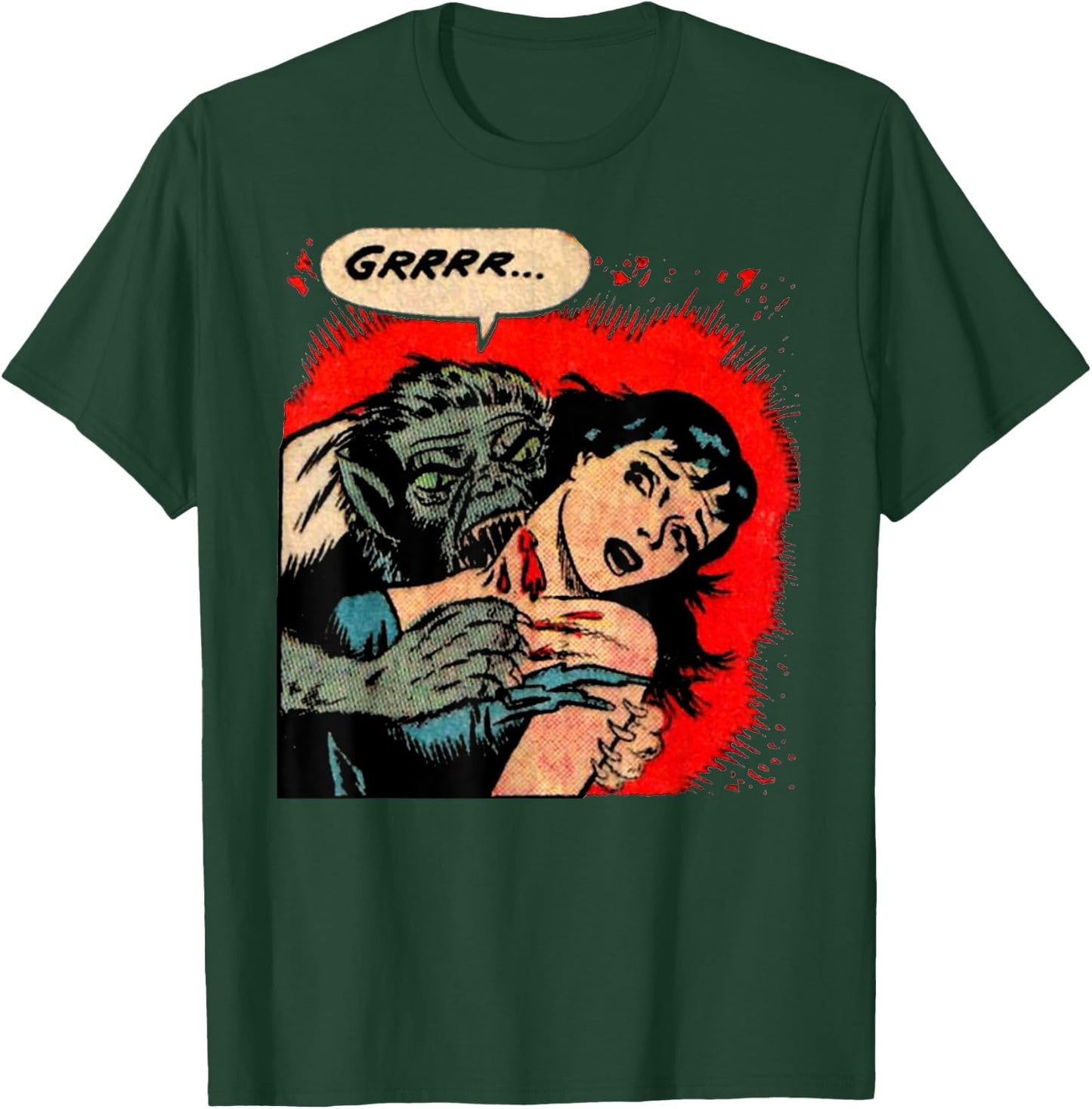 Creepy Horror Movie Monster Comic Vintage Halloween Werewolf T-Shirt - T-Shirt | Forest