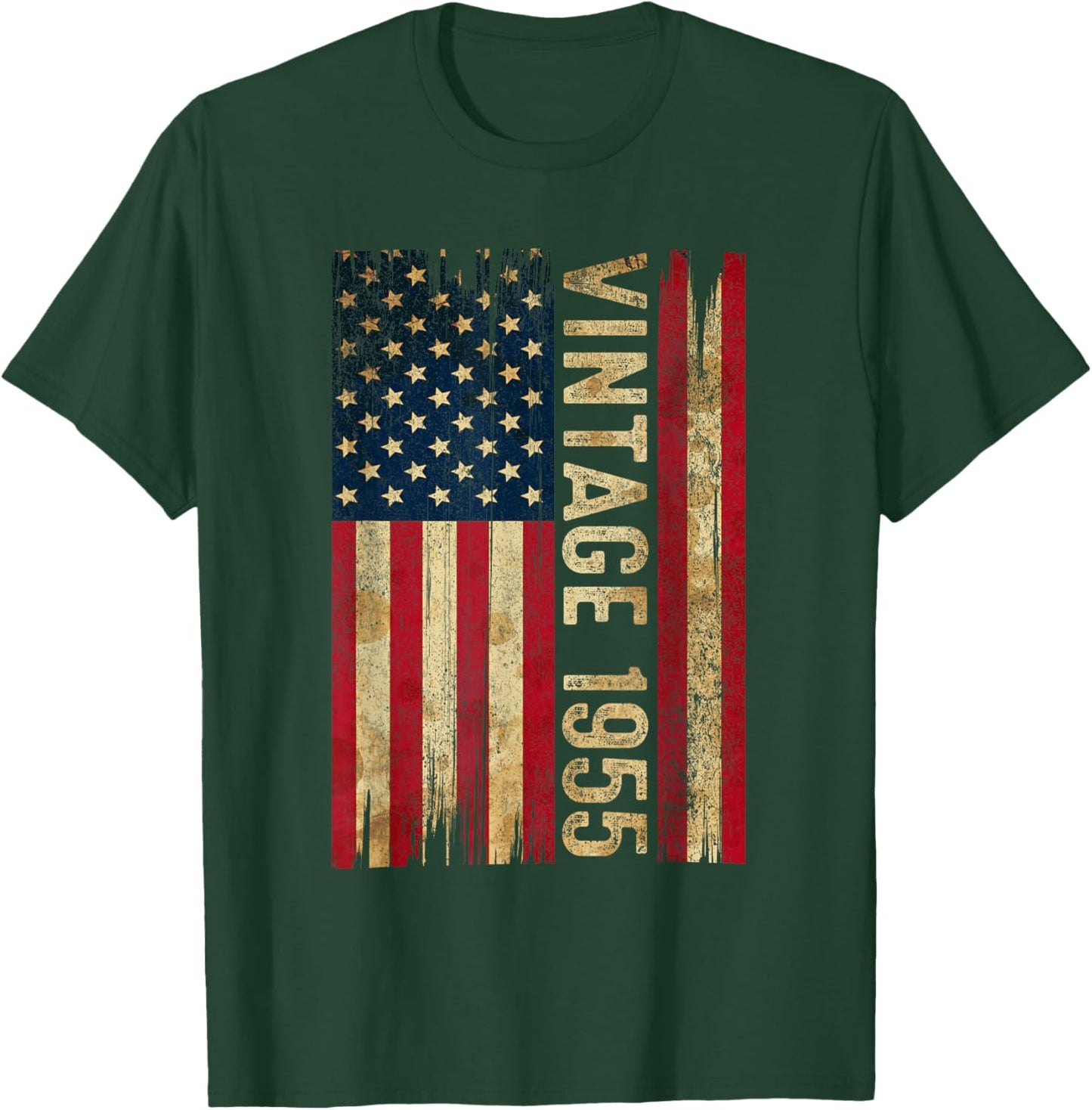 Vintage Made In 1955 American Flag 70th Birthday 70 Year Old T-Shirt - T-Shirt | Forest