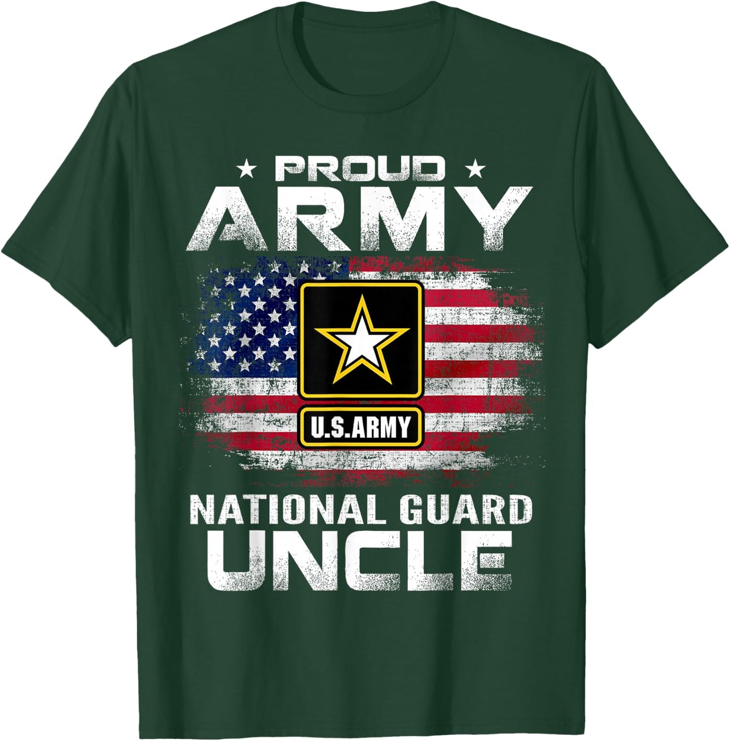 Proud Army National Guard Uncle With American Flag Gift T-Shirt - T-Shirt | Forest