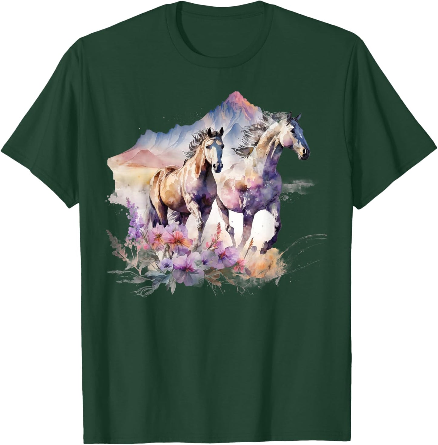 Horses Flowers Wild Mane Boho Western Southern Cowgirl T-Shirt - T-Shirt | Forest