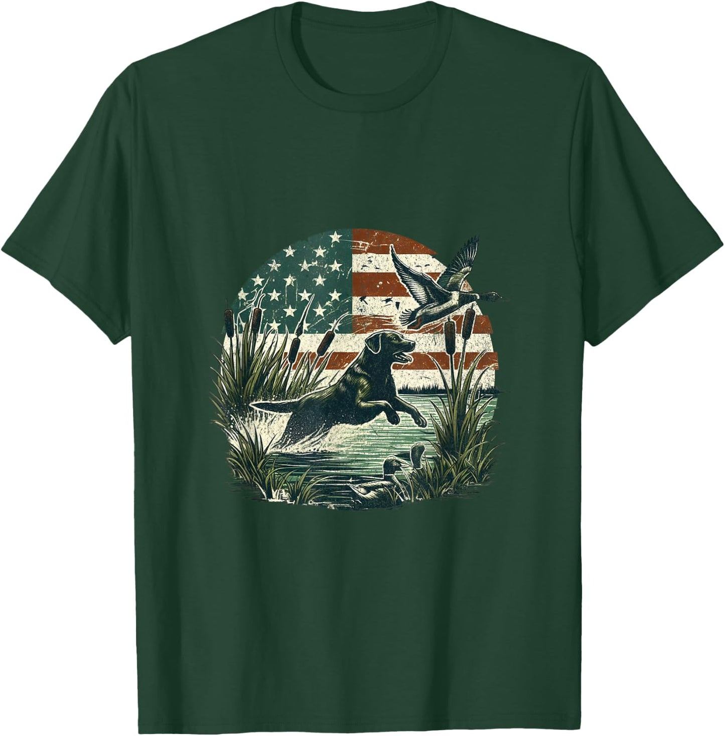 Black Labrador USA Flag Lab Owner Duck Hunter T-Shirt - T-Shirt | Forest