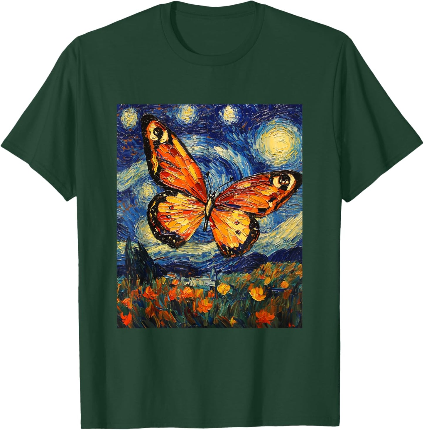 Butterfly Van Gogh Style Starry Night Cute Graphic T-Shirt - T-Shirt | Forest