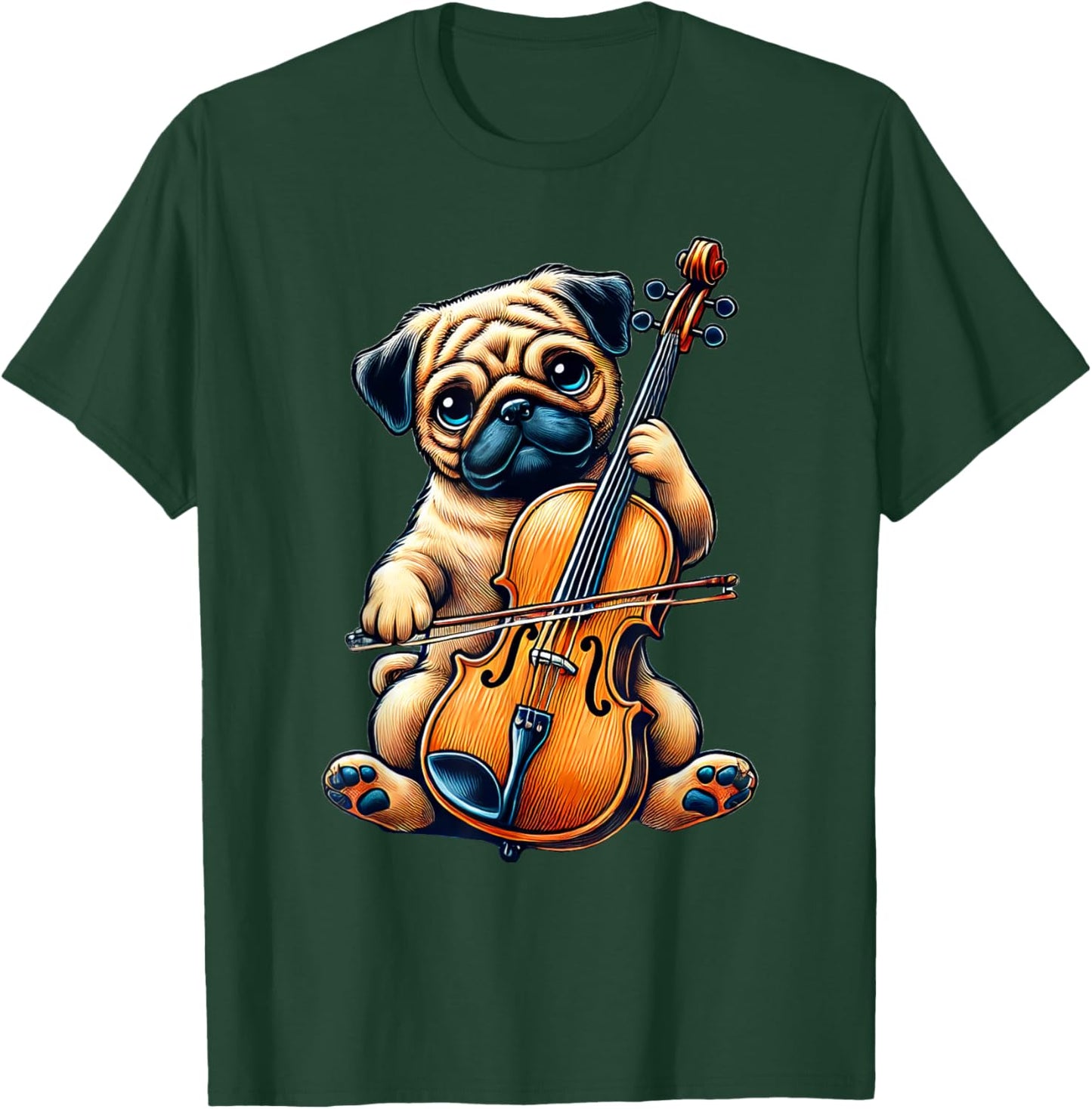 Cute Dog Pug Playing Cello Musician Music T-Shirt - T-Shirt | Forest
