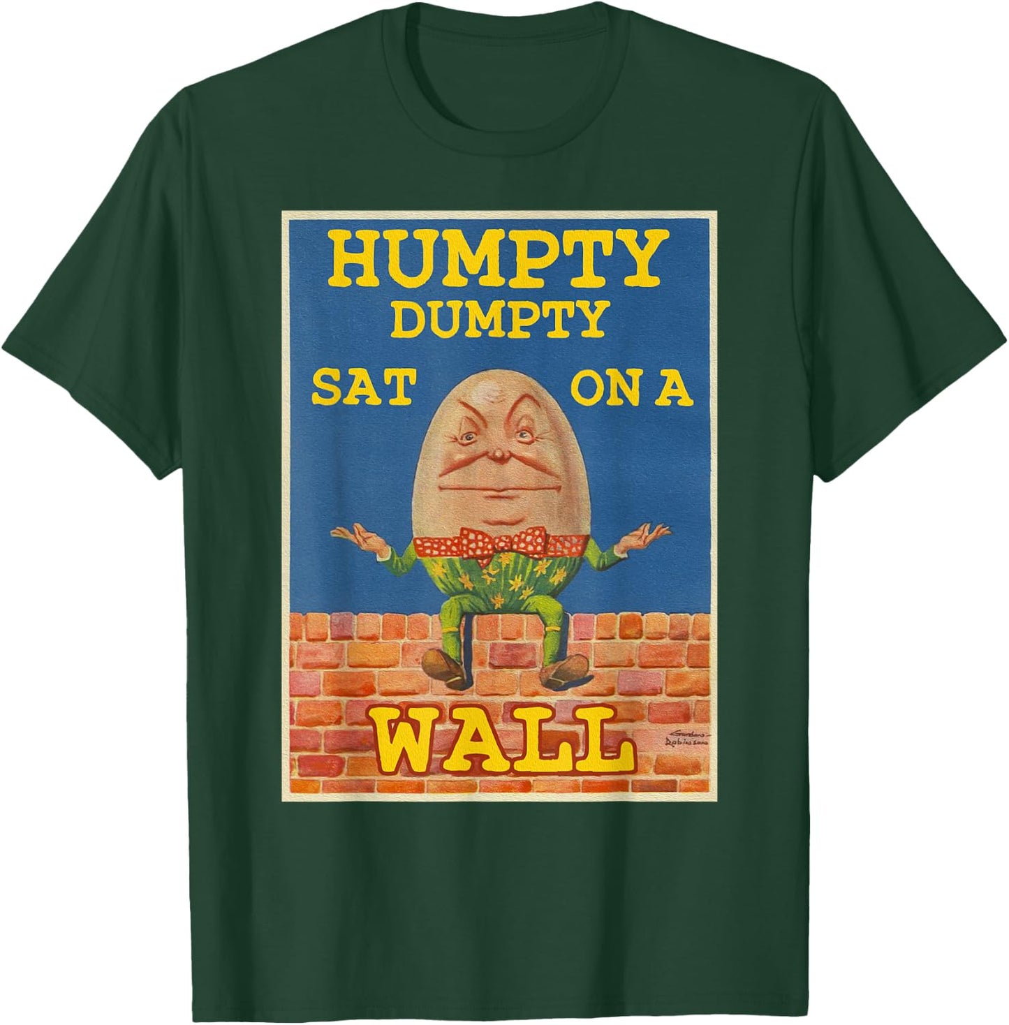 Retro Fairytale Art-Humpty Dumpty Sat on a Wall T-Shirt - T-Shirt | Forest