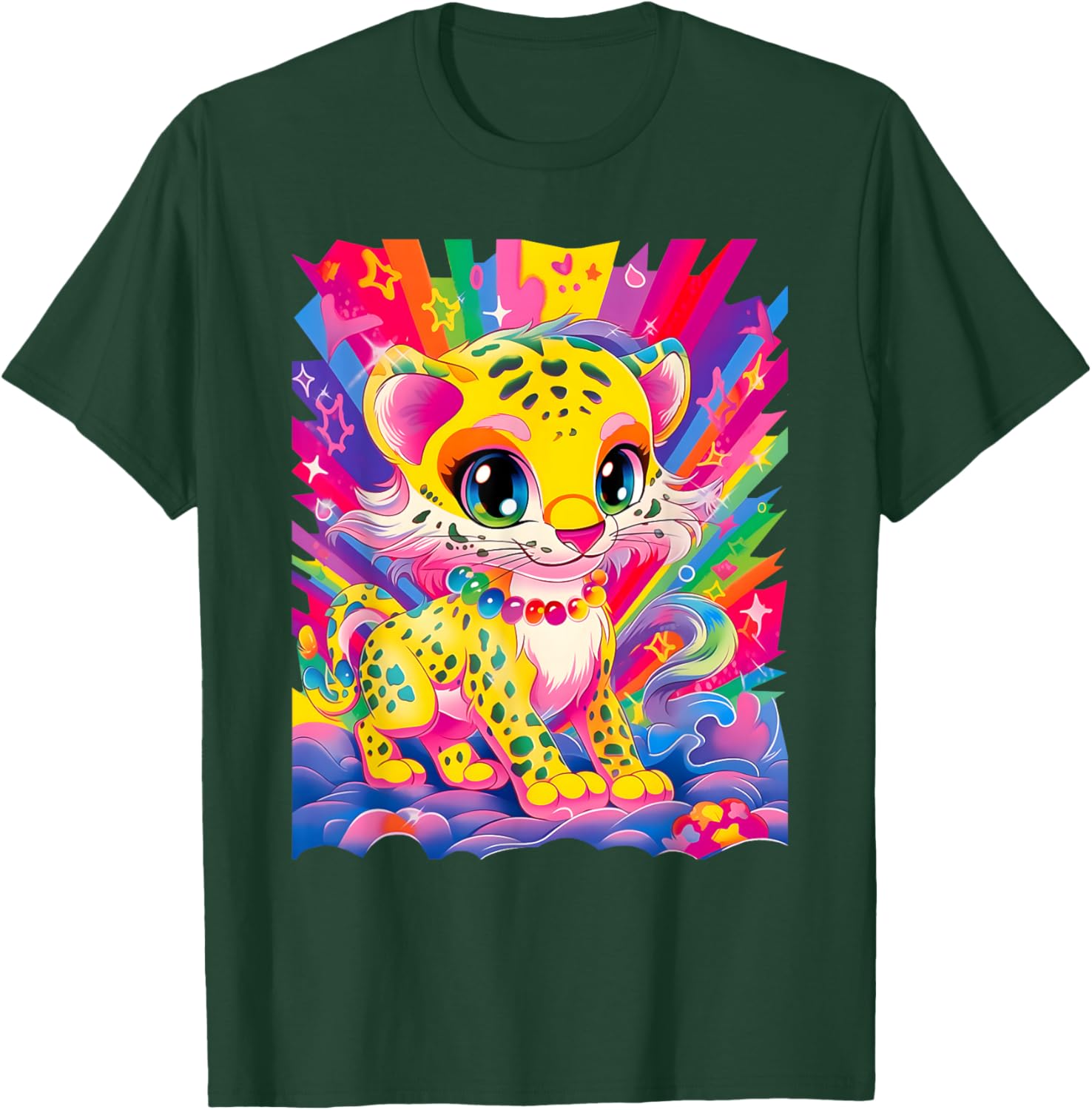 Dinosaurus Rekx Baby Jaguar Kitten Colorful Rainbow Vibrant Graphic , Small, Black T-Shirt - T-Shirt | Forest