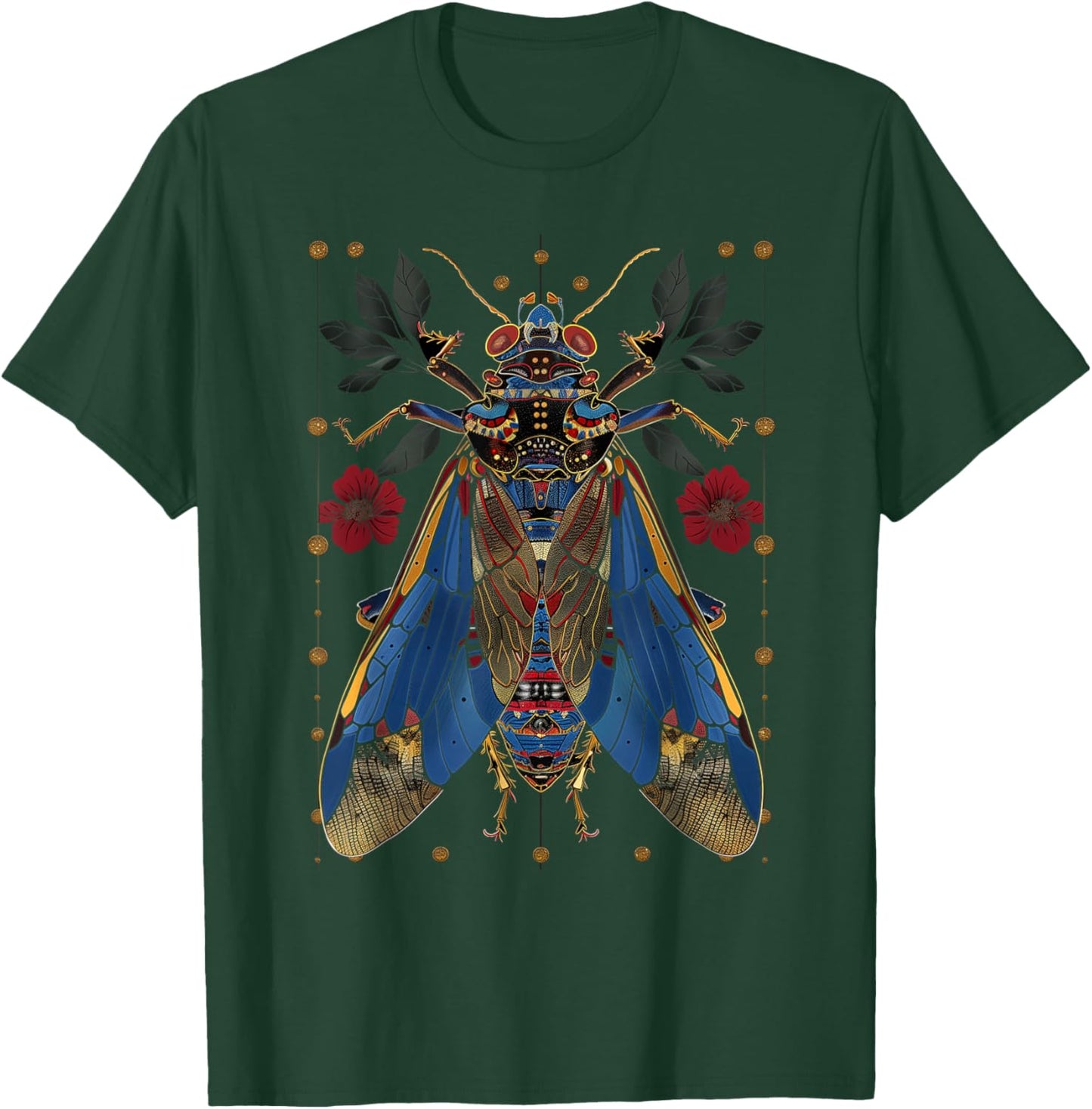 Cicadas Flowers Insects Beetle Vintage Tattoo Entomology T-Shirt - T-Shirt | Forest