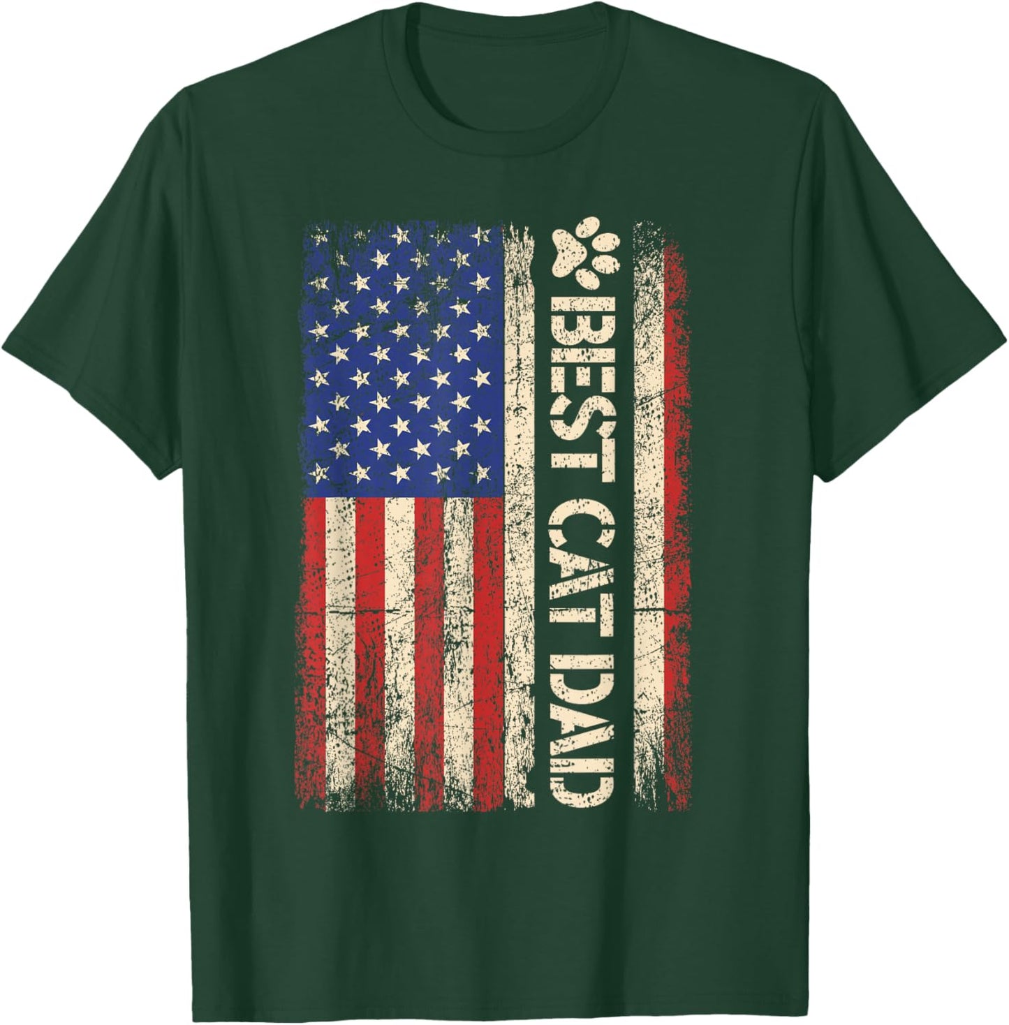 Best Cat Dad Ever American US Flag Father's day Cat Lover T-Shirt - T-Shirt | Forest