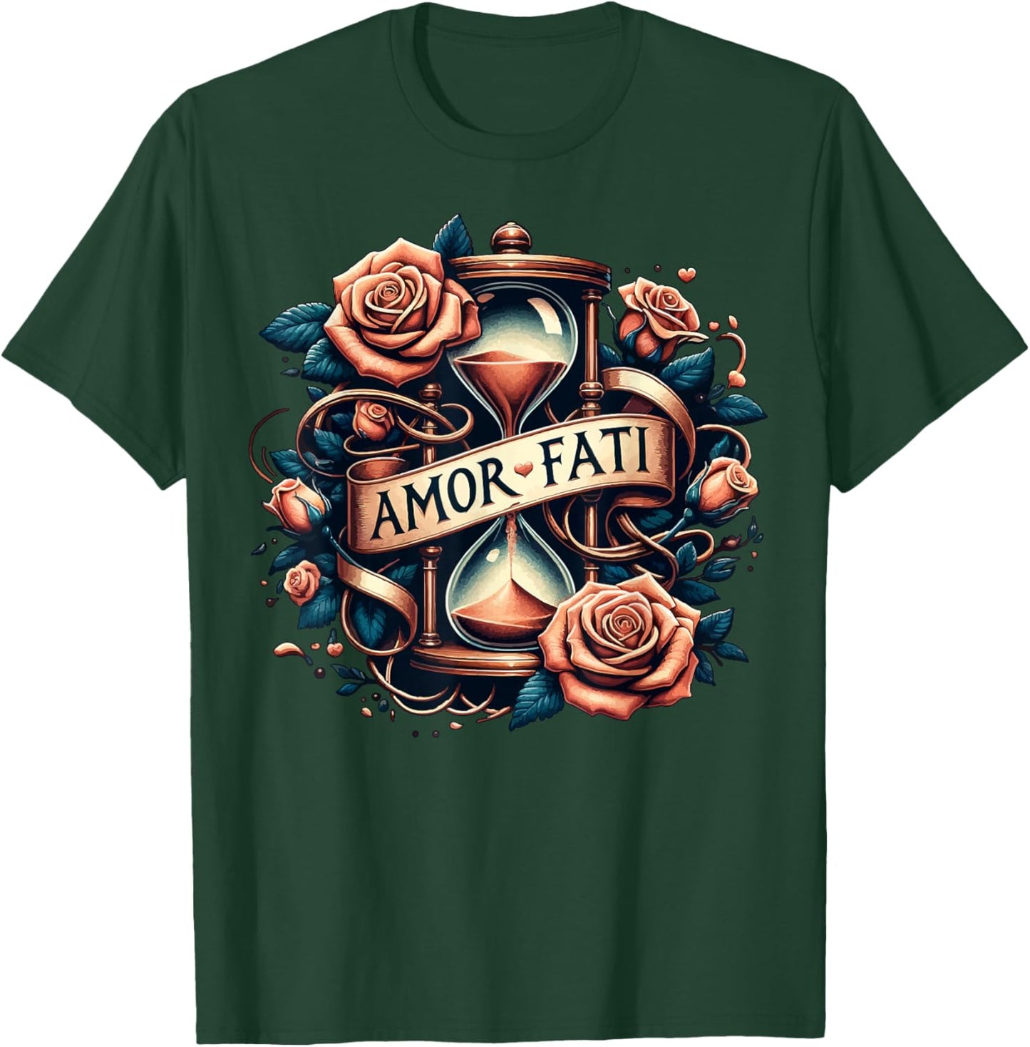 Amor Fati Rose Time Hourglass Philosophy T-Shirt - T-Shirt | Forest