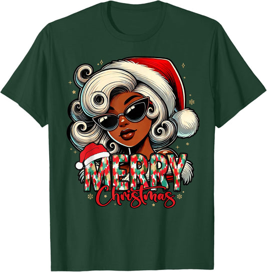 Black African Girl Melanin Christmas Santa Xmas T-Shirt - T-Shirt | Forest