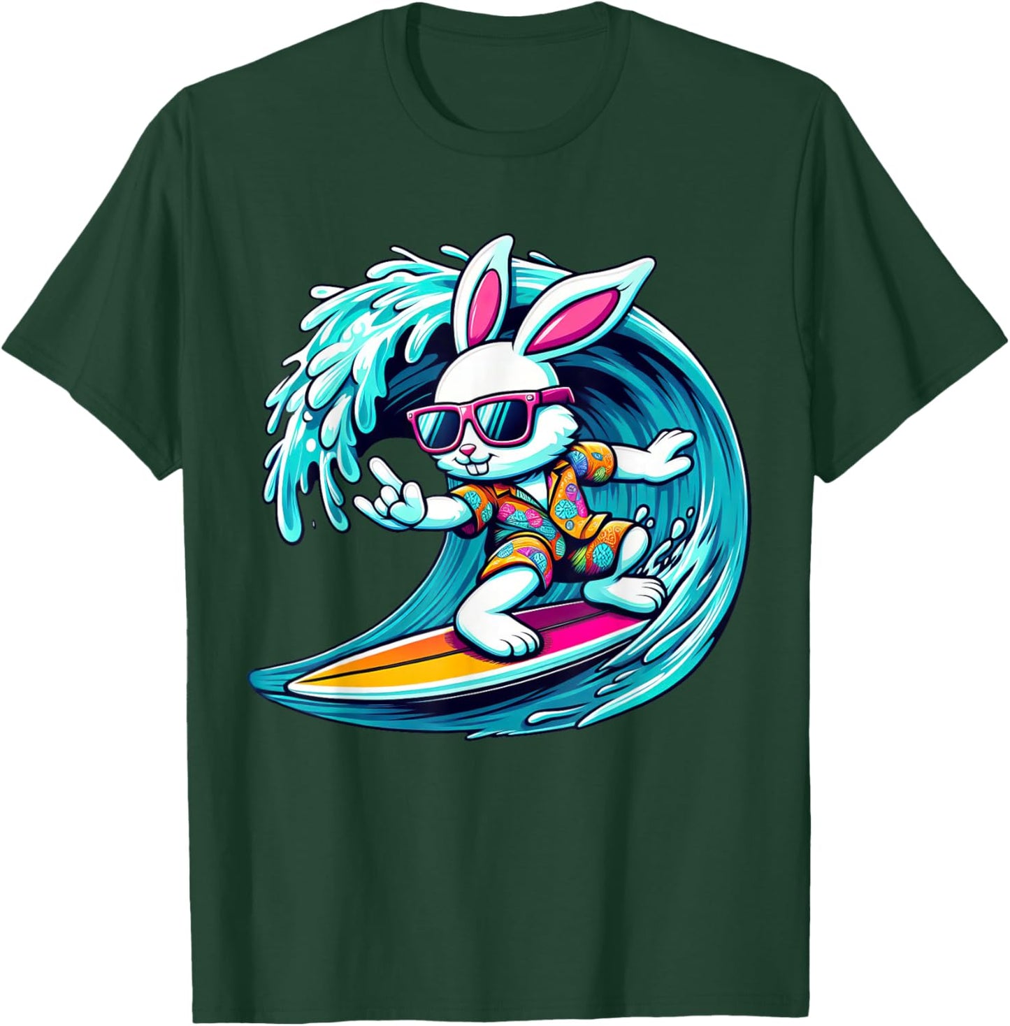 Funny Waves Surfing Player Bunny Kids Men Easter T-Shirt - T-Shirt | Forest