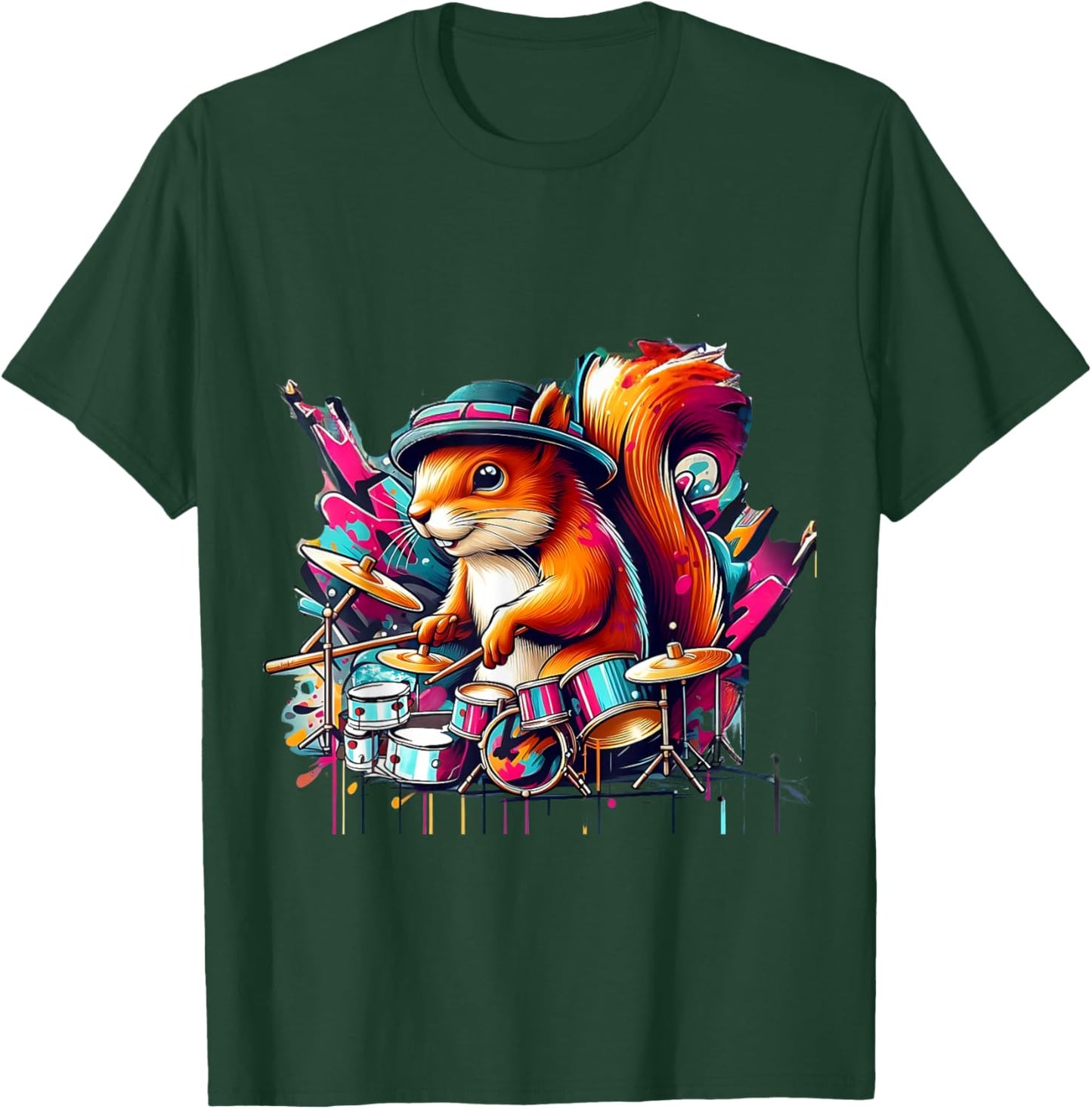 Drumming Funny Drummer Squirrel Playing Drums Squirrel Lover T-Shirt - T-Shirt | Forest