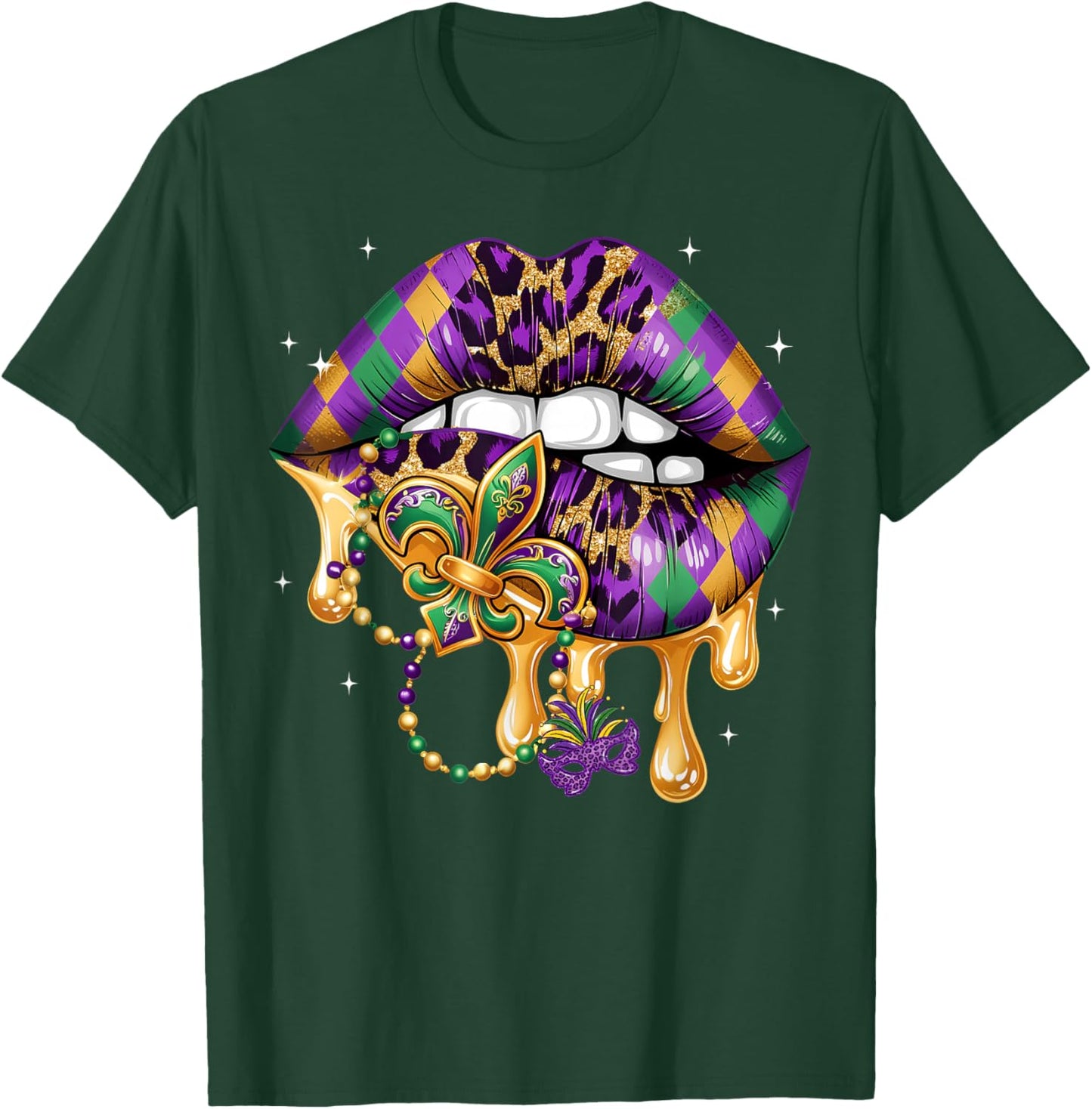 Mardi Gras Lip Women Girl Fleur De Lis Costume Funny T-Shirt - T-Shirt | Forest