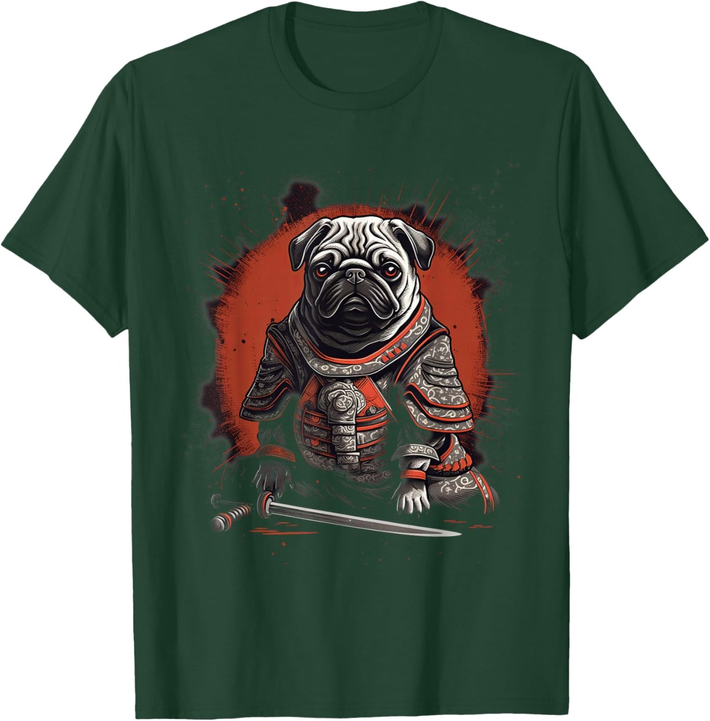 Vintage Japanese Samurai Pug dog T-Shirt - T-Shirt | Forest