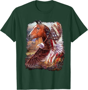 Horse American Flag and Bald eagle T-Shirt - T-Shirt | Forest