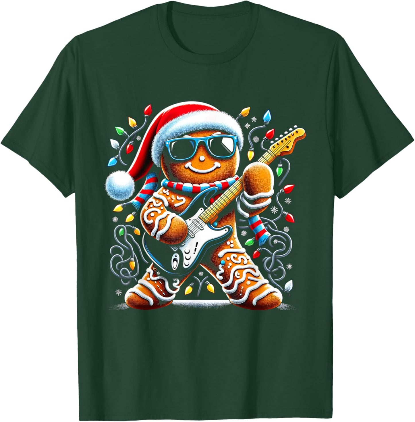 Rock Guitar Gingerbread Playing Guitar -Funny Christmas Xmas T-Shirt - T-Shirt | Forest