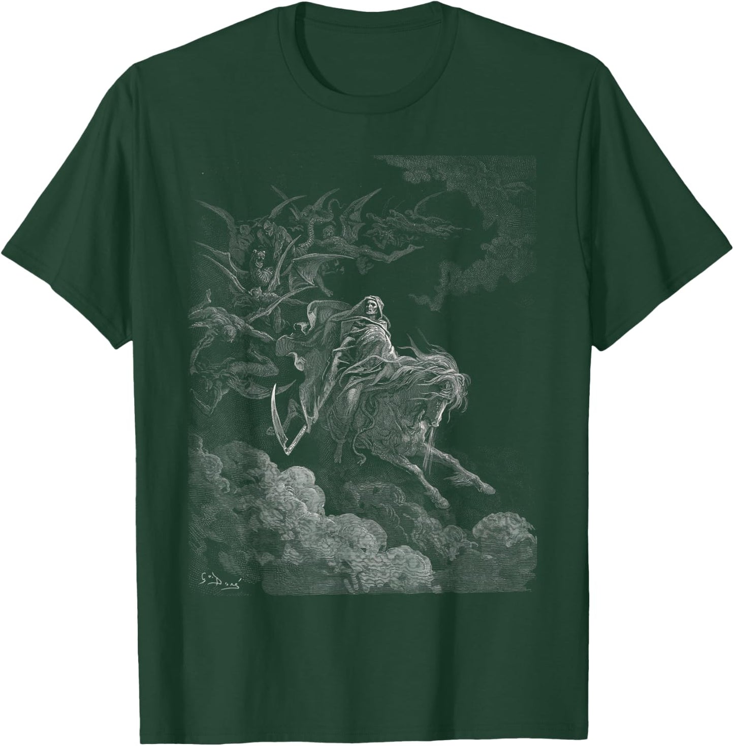 Gustave Dore Death on the Pale Horse Black Cotton 100% - Women's -Adults Classic Fit Short Sleeve Small T-Shirt - T-Shirt | Forest