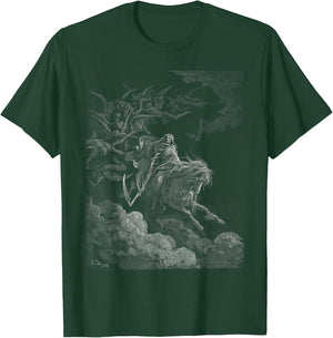 Gustave Dore Death on the Pale Horse Black Cotton 100% - Women's -Adults Classic Fit Short Sleeve Small T-Shirt - T-Shirt | Forest