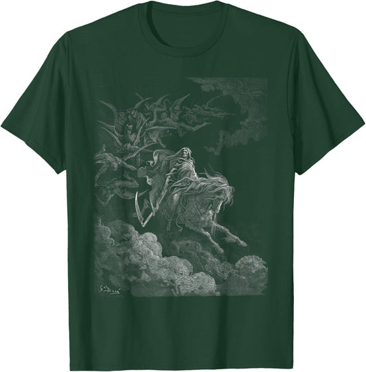 Gustave Dore Death on the Pale Horse Black Cotton 100% - Women's -Adults Classic Fit Short Sleeve Small T-Shirt - T-Shirt | Forest