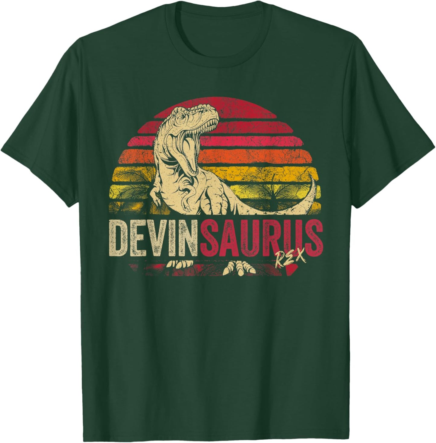 Devin Saurus Funny Personalized Dinosaur T Rex Boys Name T-Shirt - T-Shirt | Forest