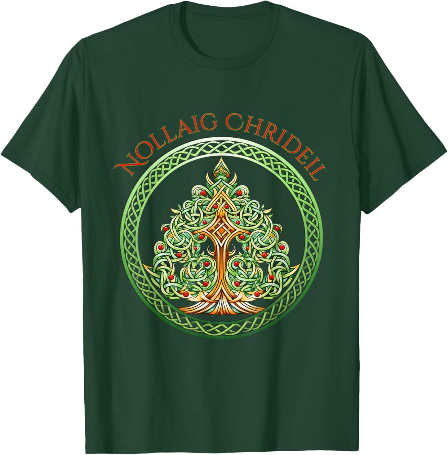 Nollaig Chridheil Scottish Celtic Christmas Tree T-Shirt - T-Shirt | Forest