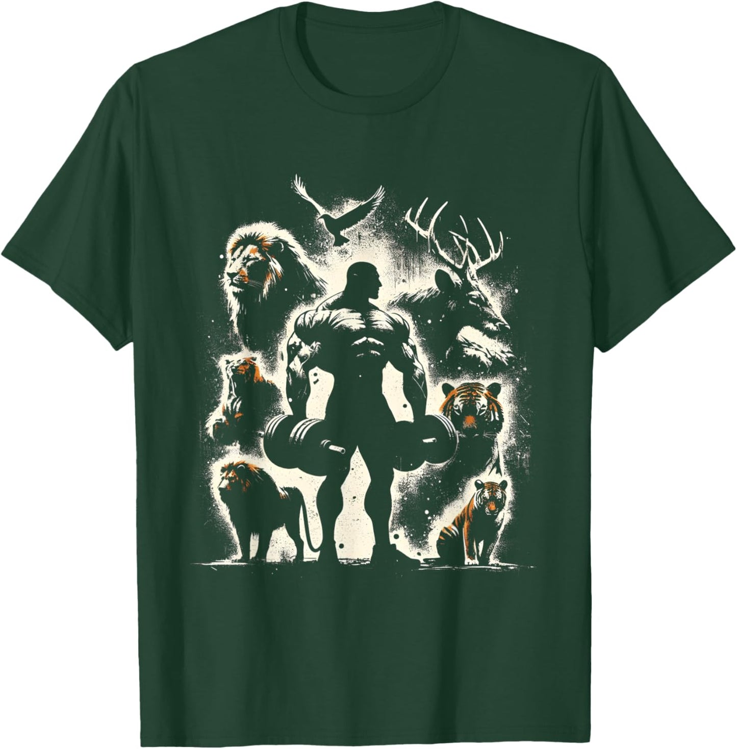 Body Builder Wild Animals Vintage Weightlifting Workout Gym T-Shirt - T-Shirt | Forest