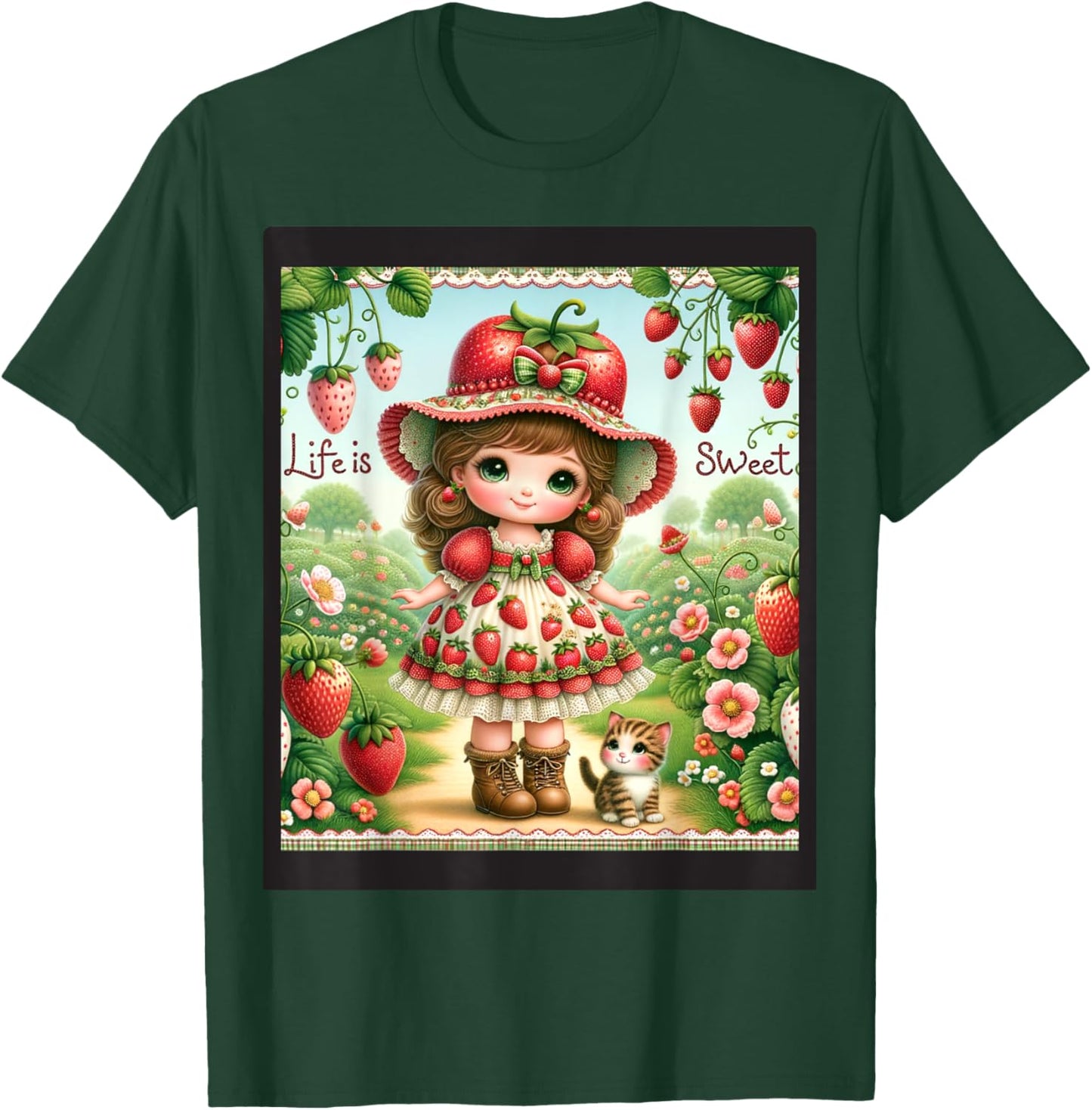 Cute Life Is Sweet Strawberry Cake Vintage Berry Garden T-Shirt - T-Shirt | Forest
