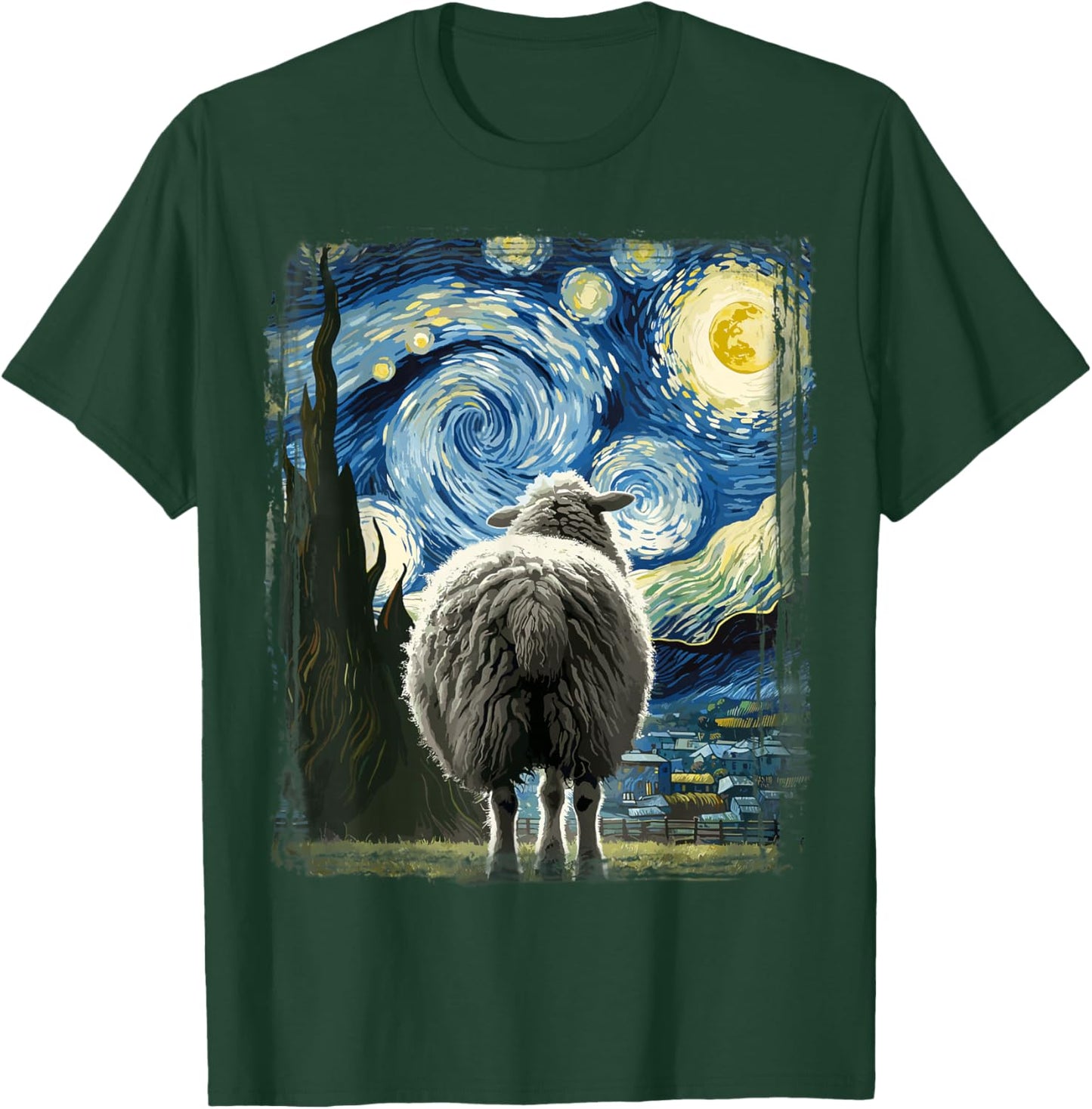 Sheep Star Gazer Artistic Van Gogh Style Starry Night Sheep T-Shirt - T-Shirt | Forest