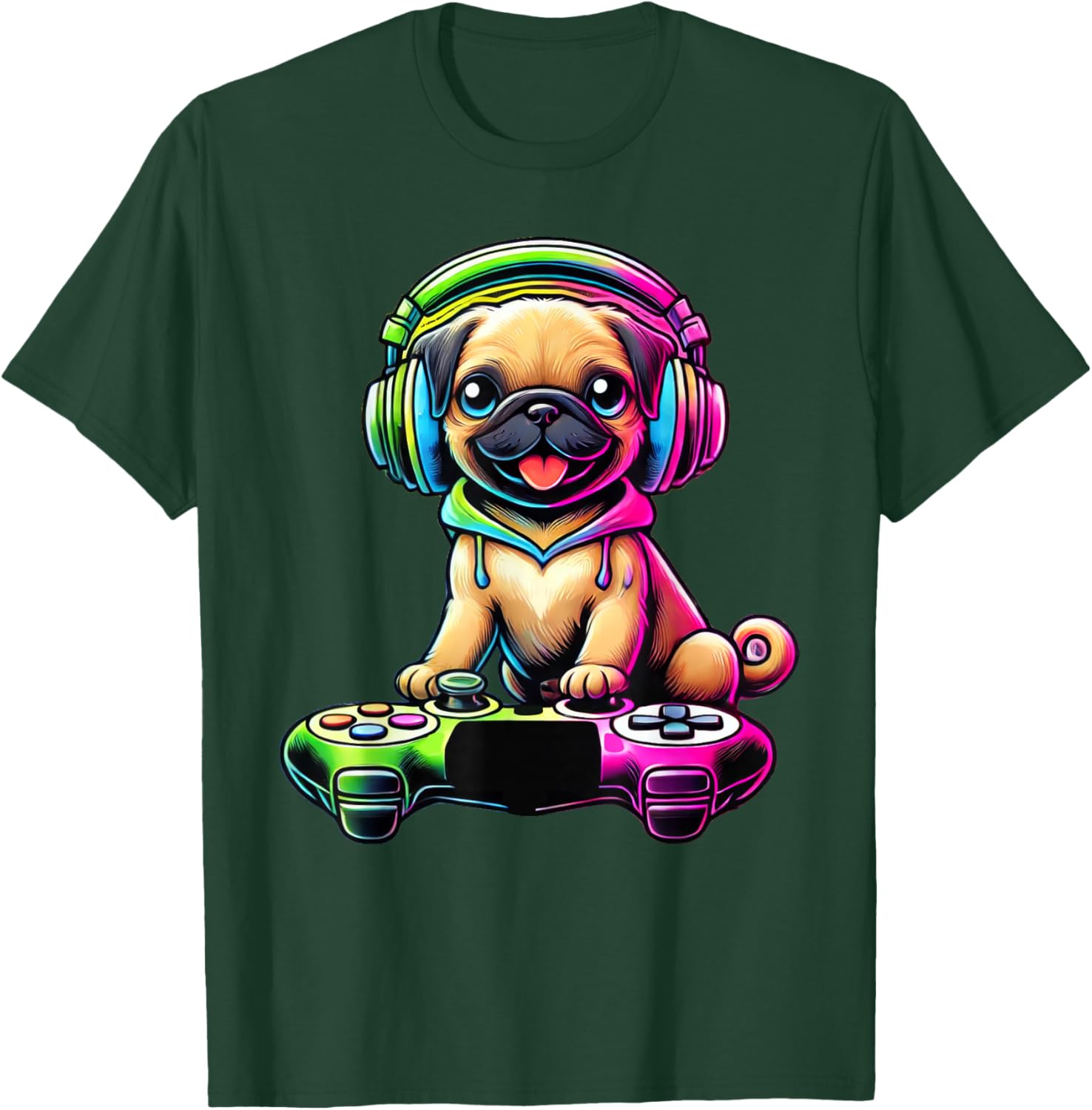 Dog Pug Funny Video Games Gamer T-Shirt - T-Shirt | Forest