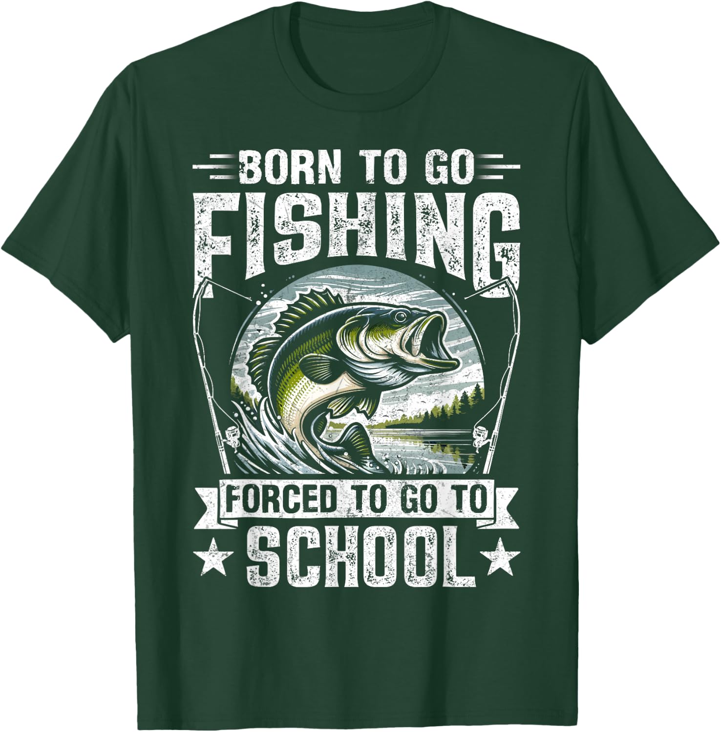 Teen Boys Fishing Shirt Forced to Go to School Bass Fish T-Shirt - T-Shirt | Forest
