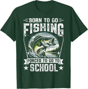 Teen Boys Fishing Shirt Forced to Go to School Bass Fish T-Shirt - T-Shirt | Forest