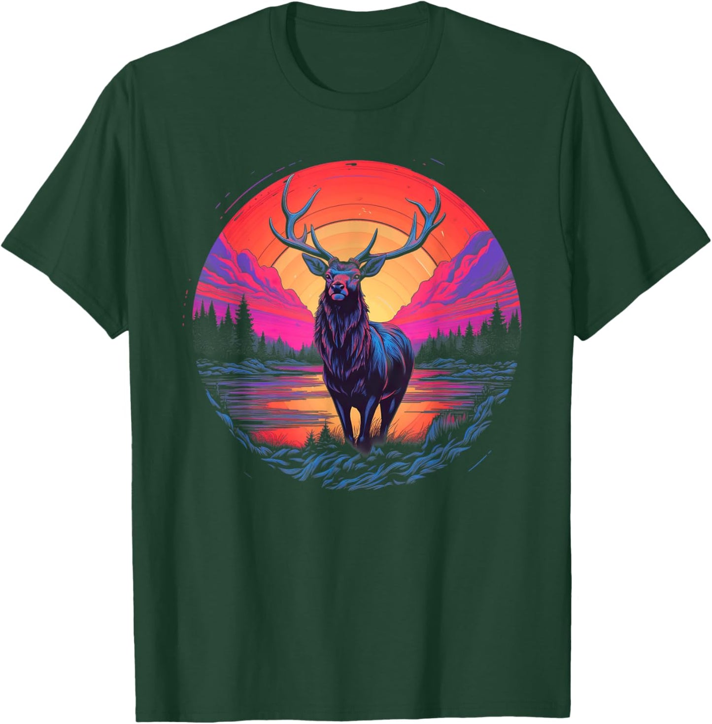 Retro Sunset Elk T-Shirt - T-Shirt | Forest