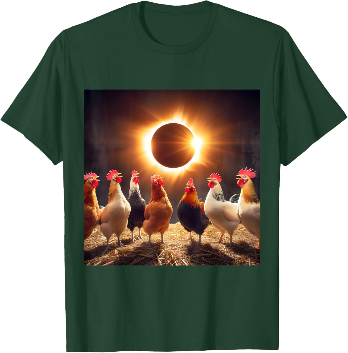 Chicken And The Total Solar Sun Eclipse 8.04.24 2024 Chicken T-Shirt - T-Shirt | Forest