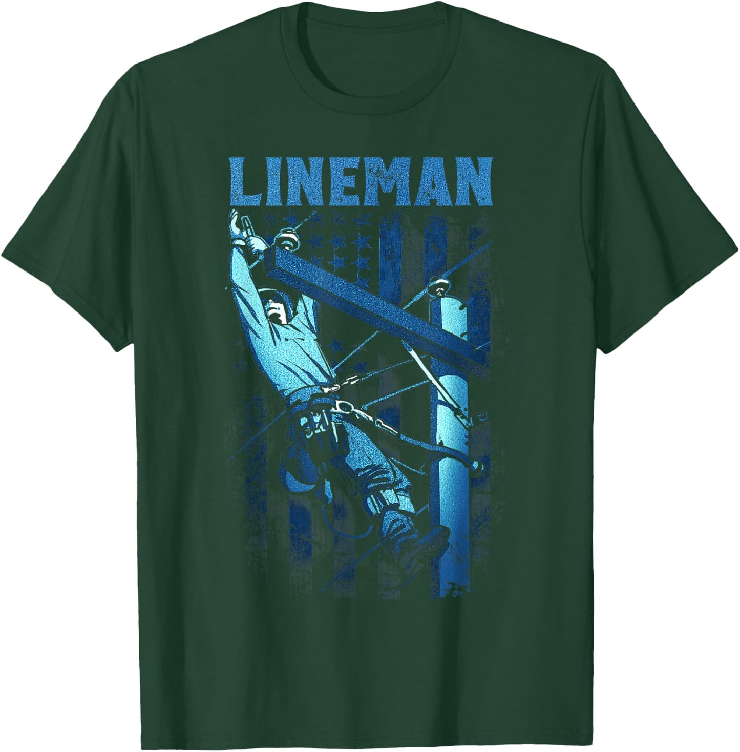 Lineman American Flag Electric Cable Lineman T-Shirt - T-Shirt | Forest
